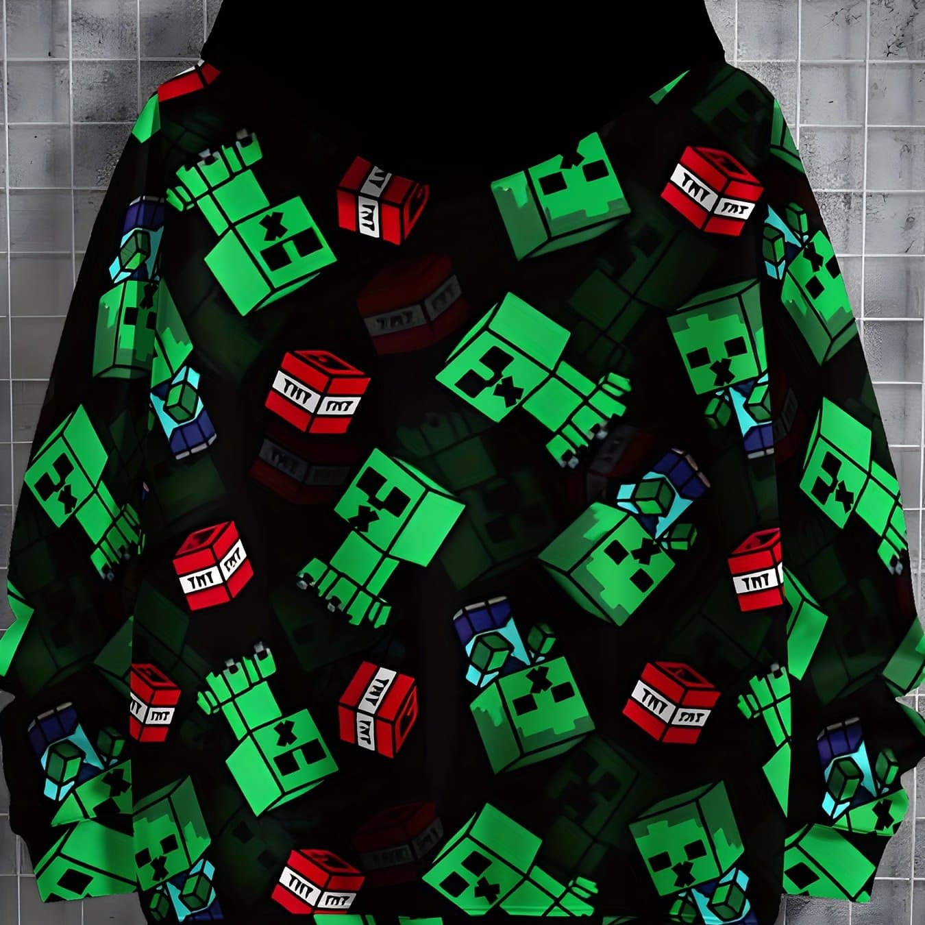 TEMU Boys' Trendy Green Hoodie With "creeper"& "tnt" Graphic Print- Comfortable Fabric, Casual Long Sleeve Pullover For Spring/fall, Perfect For Outdoor Play& Casual Attire, Boy Hoodie, Design, Medium