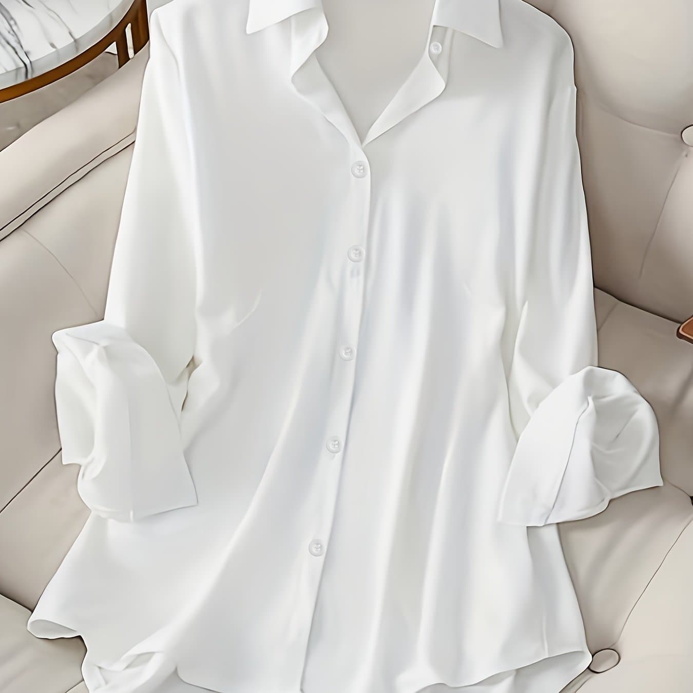 TEMU 2025 Fashion Spring Summer New Women's Blouse, Western Style Lapel Single-button Solid Color Long Sleeve Women's Shirt thumbnail 2