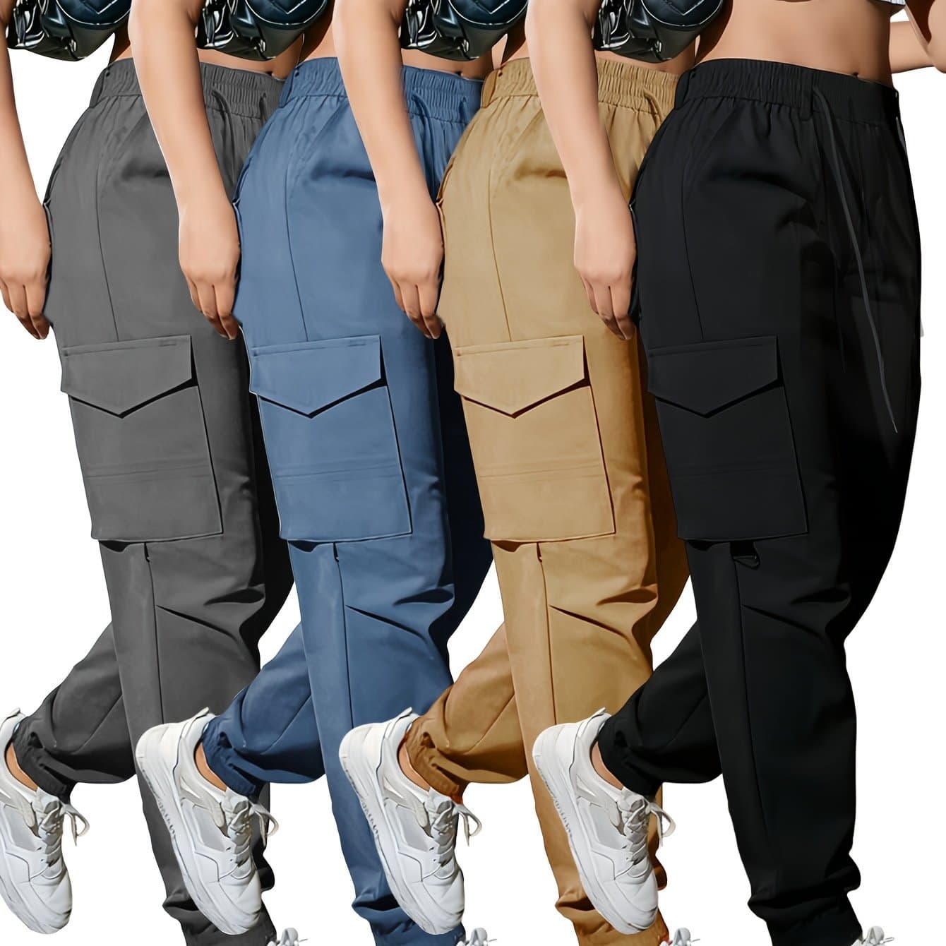 TEMU Women's Work Pants 3pcs Set, Multiple Colors , At Random, Large Pockets, Drawstring Design, Suitable For Spring And Autumn, Durable And Wear-resistant, Ideal For,,,, A Gift For Girlfriend Or Mom