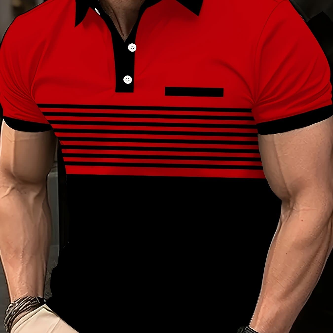 TEMU Men's Casual Striped Shirt - Breathable Polyester, Machine Washable, Regular Fit With Collar, Short Sleeves