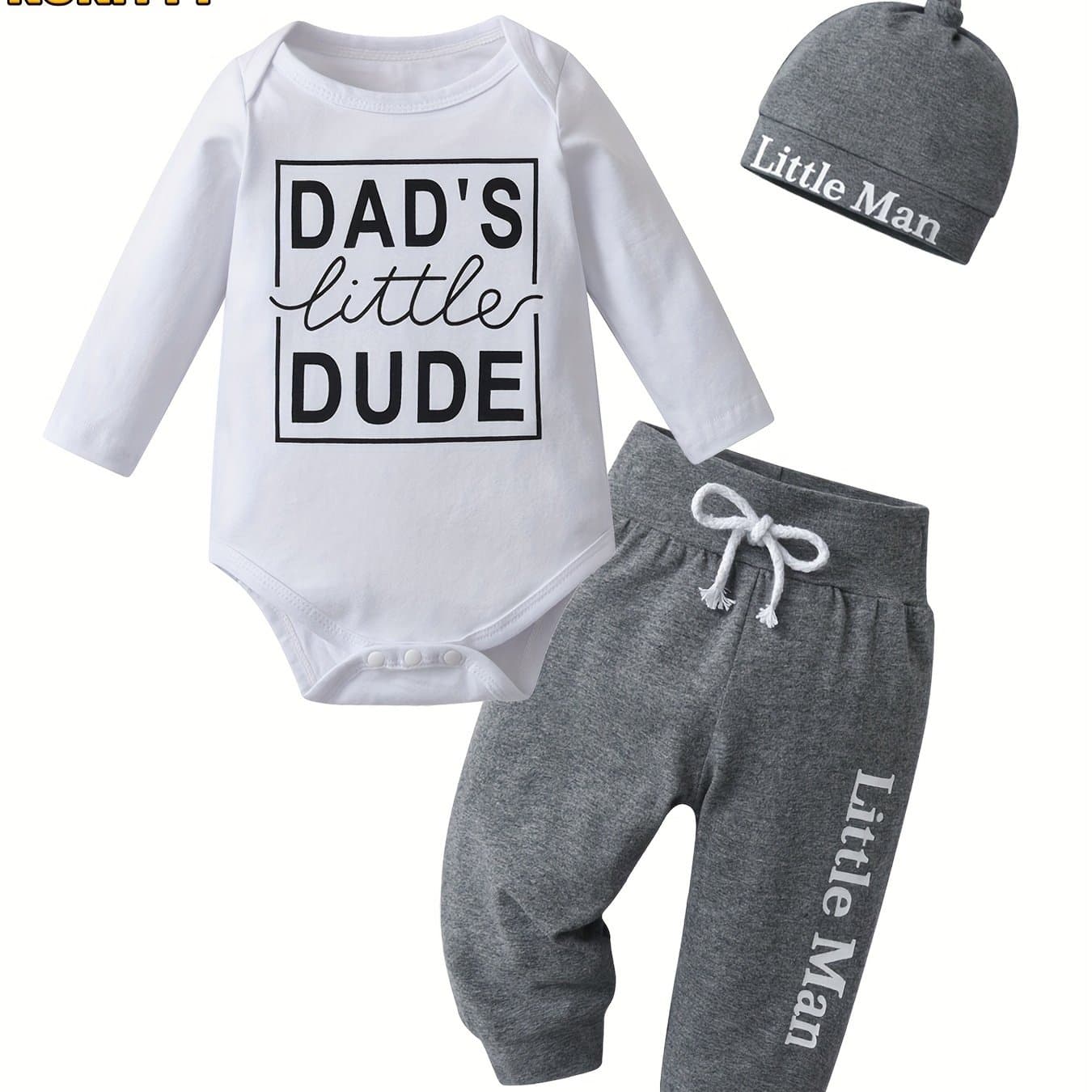 TEMU Kukitty Baby Boy Clothes Set Newborn Long Sleeve "dad's Little " Print Tops Pants Hat Infant Boys 3pcs Outfit Sets