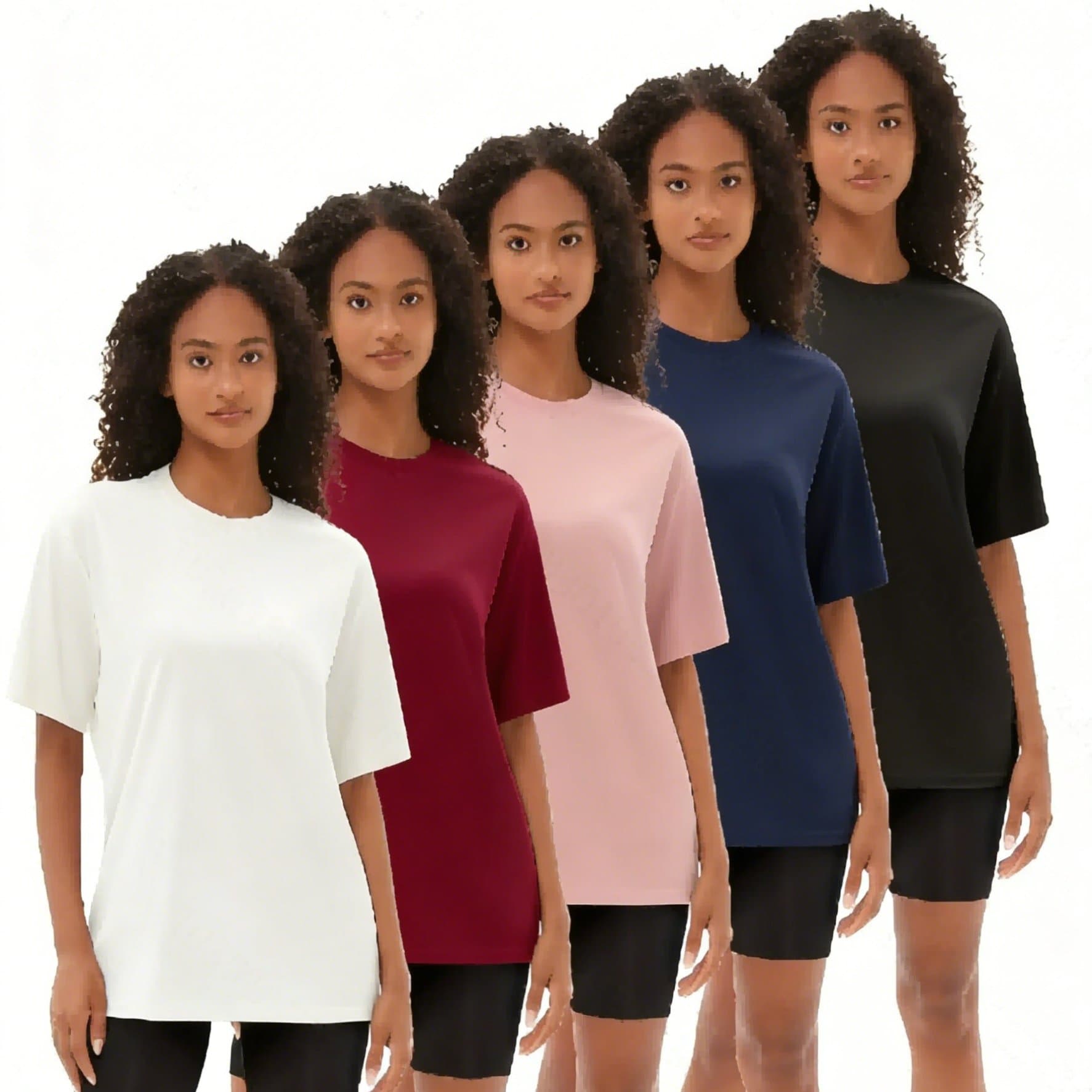 TEMU 5pcs Set Women's Oversized Fitness T-shirt | Short-sleeve, Side-round Crew Neck, Casual Sports Loose-fit Basic Top, Solid Color, Slight Stretch Fabric, Ideal For All And Valentine's Day Gifts