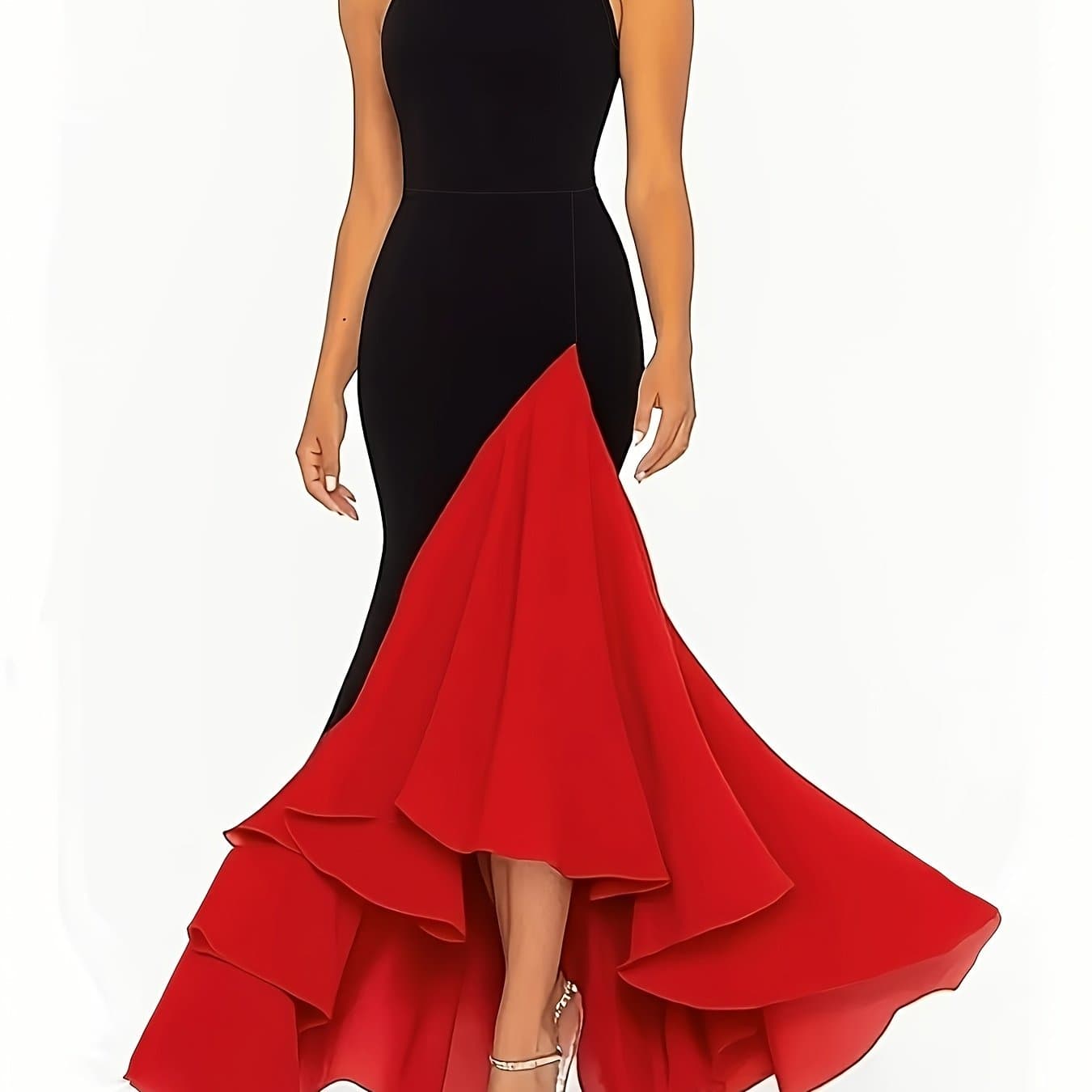 TEMU Elegant Off-shoulder Party Dress, Black And Red Mermaid Gown
