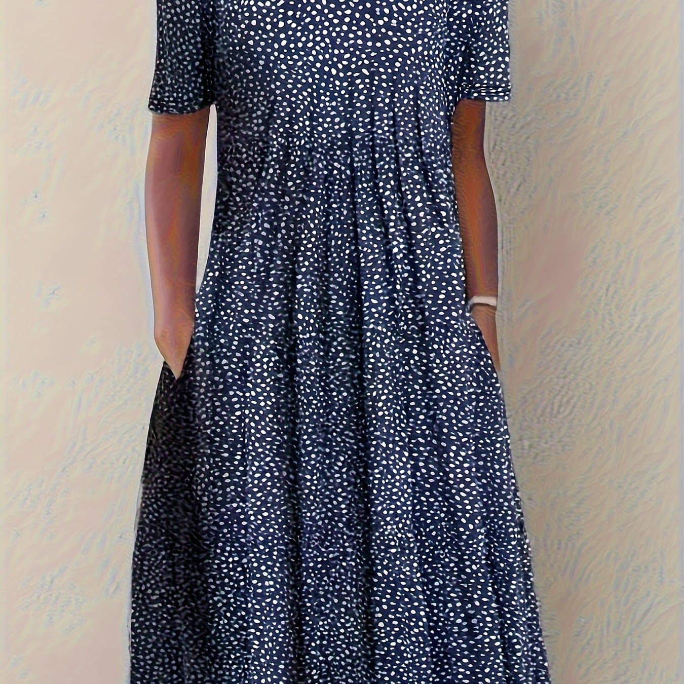 TEMU Plus Size, European And American Spring/summer Plus Size Women's New Casual Print Round Neck Short Sleeve Dress