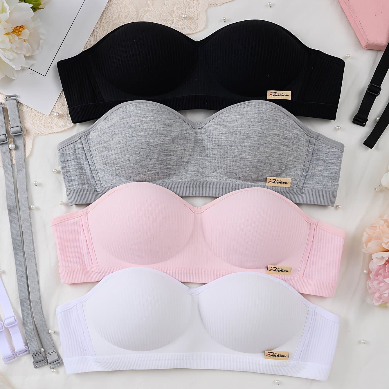 TEMU 4pcs Set Of Teenager Girls' Underwear, Wireless Bras, Puberty Bras, Anti-sag Comfortable Bras, Adjustable Straps, Non-removable Padding, Suitable For Girls Aged 13-16