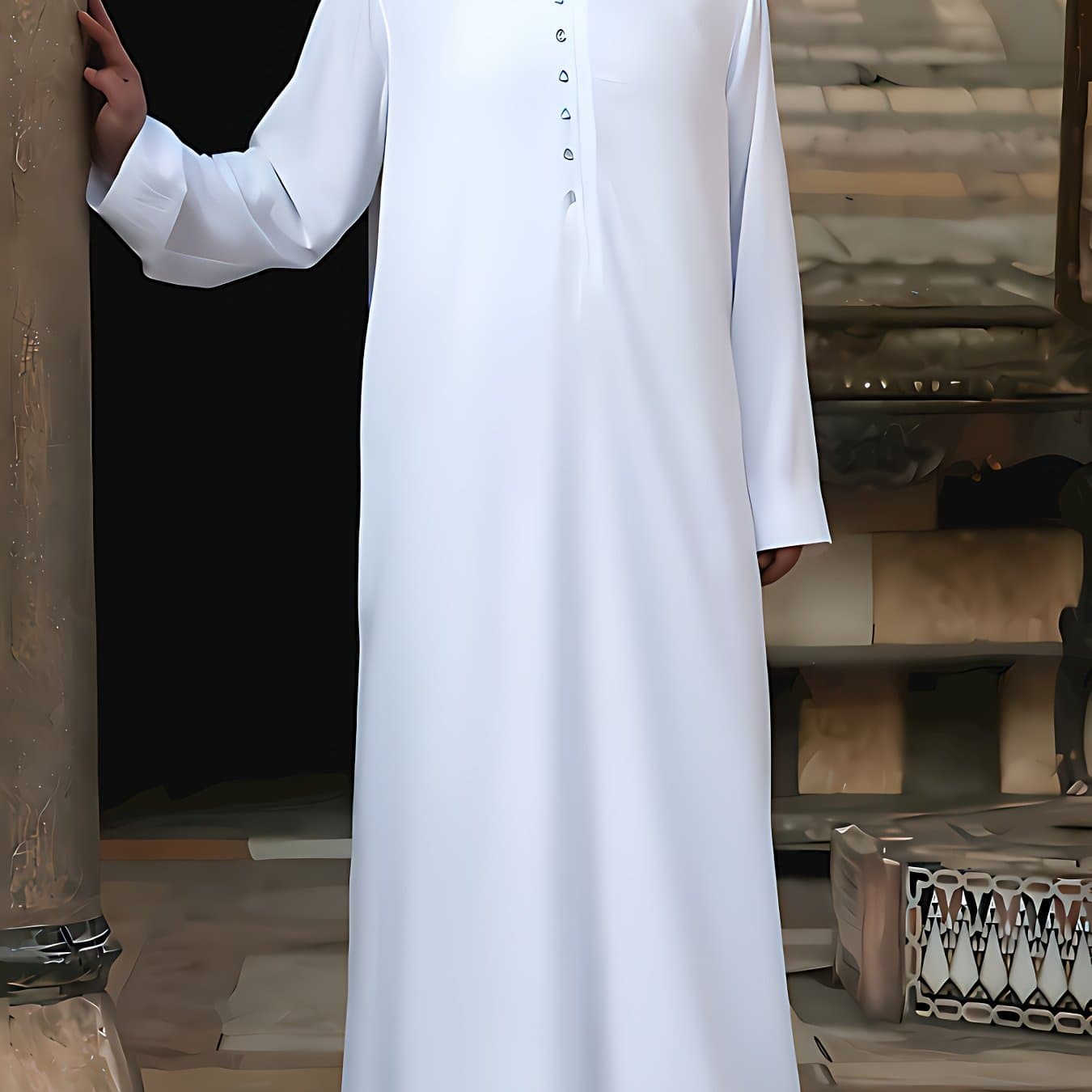 TEMU Eid Arabic Kandora Men Long Sleeve Solid Color Band Collar Clothes Vintage Casual Dubai Men Thobe, Ramadan, Eid Aladha, Gift For Eld, Gift For Ramadan