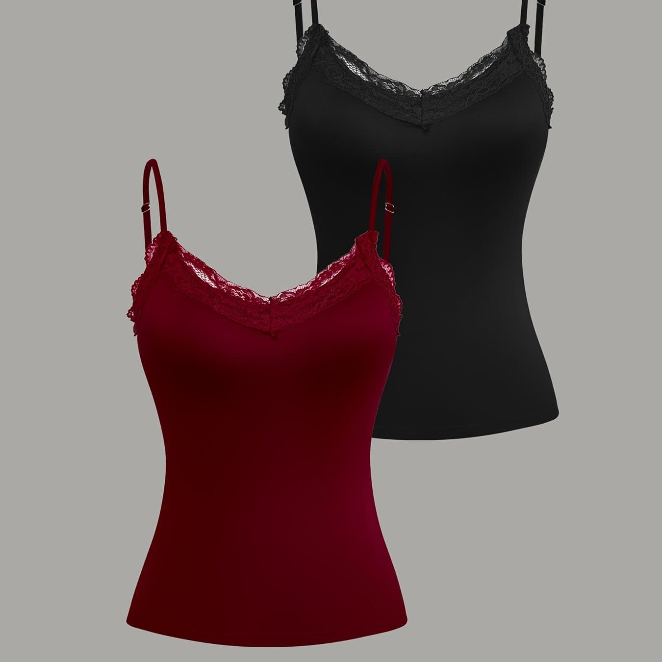 TEMU Lace Splicing Two-piece Set Fashion Elegant Camisole Top