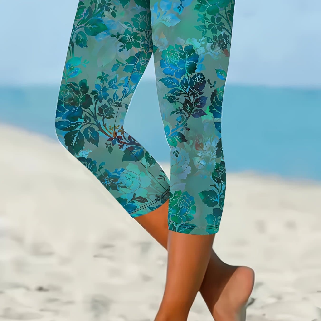 TEMU 's Directional Development Resort-style European And Trend Printed Layer Capri Pants