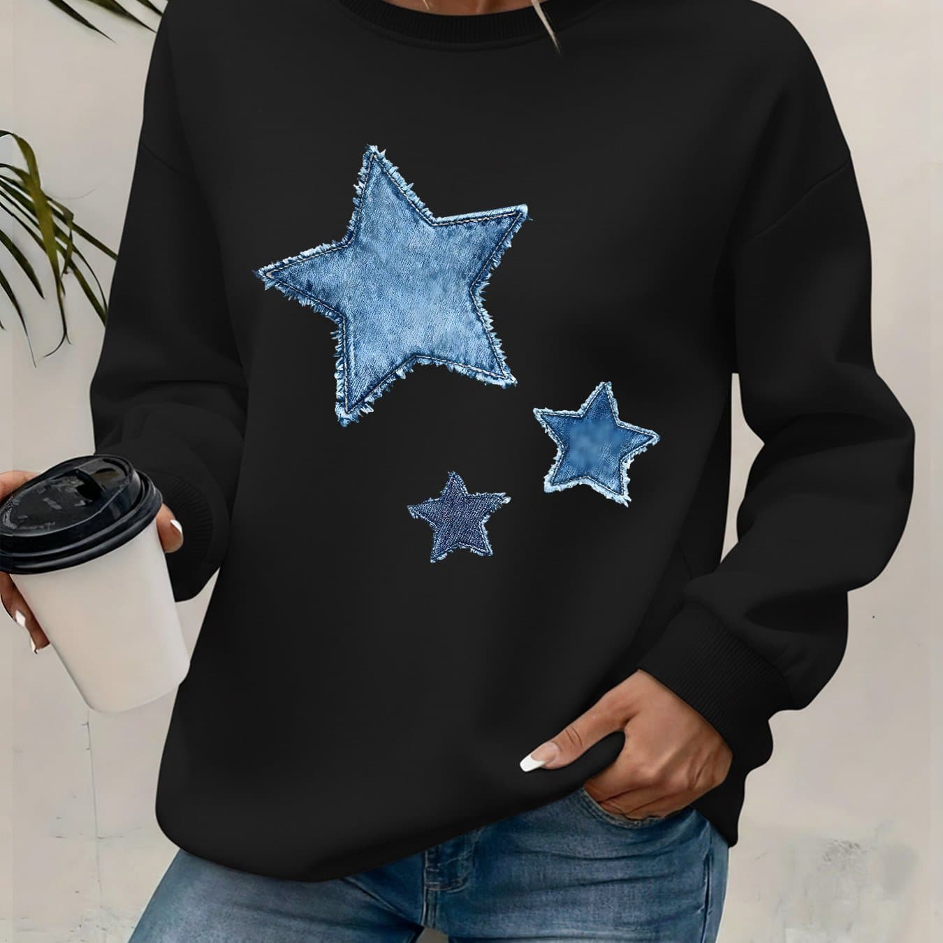 TEMU Women's Stylish Round-neck Sweatshirt, Featuring A Printed Design, Autumn And Winter With Added Fleece thumbnail 2