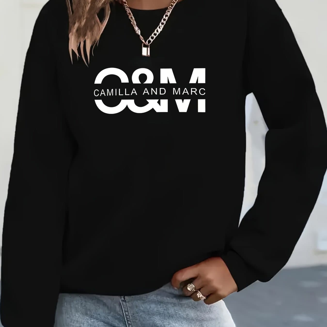 TEMU C&m Printed Casual Sweatshirt, Long Sleeve Round Neck Versatile Sweatshirt, Machine Washable, Wear, Women's [2] thumbnail 2