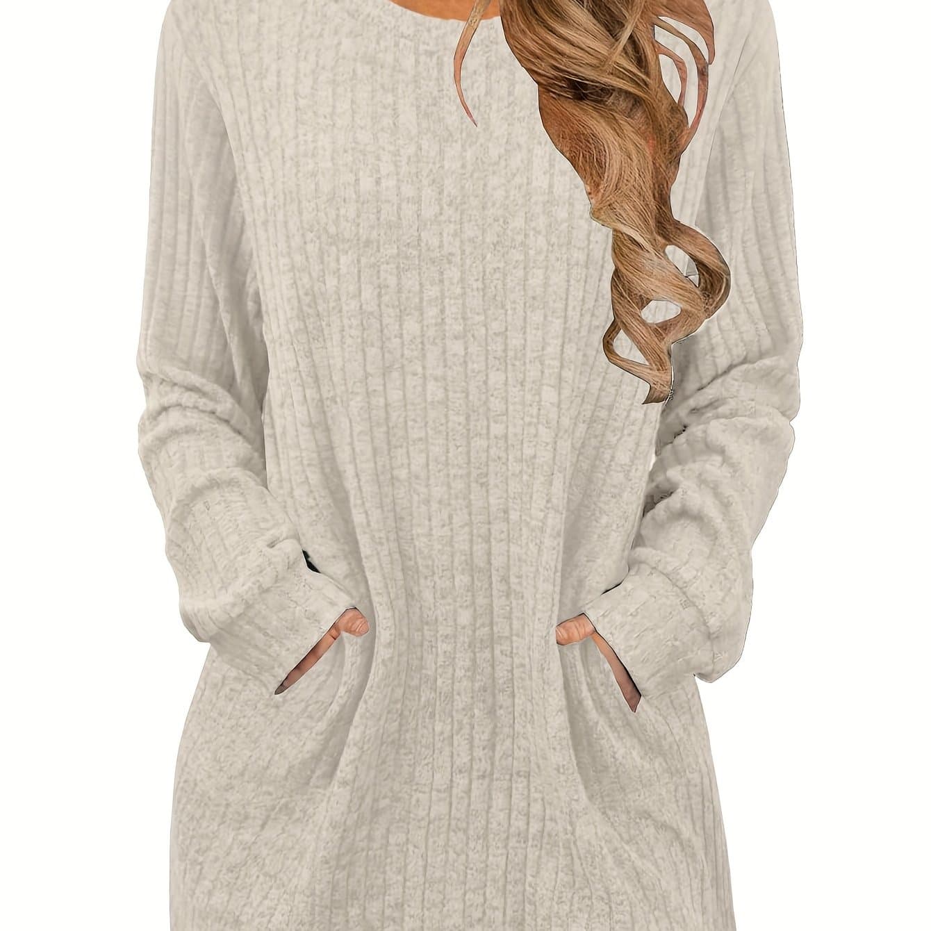 TEMU Women's Autumn Winter Comfortable Breathable Pocket Pullover Fashion Casual Long Sleeve Crew Neck T-shirt