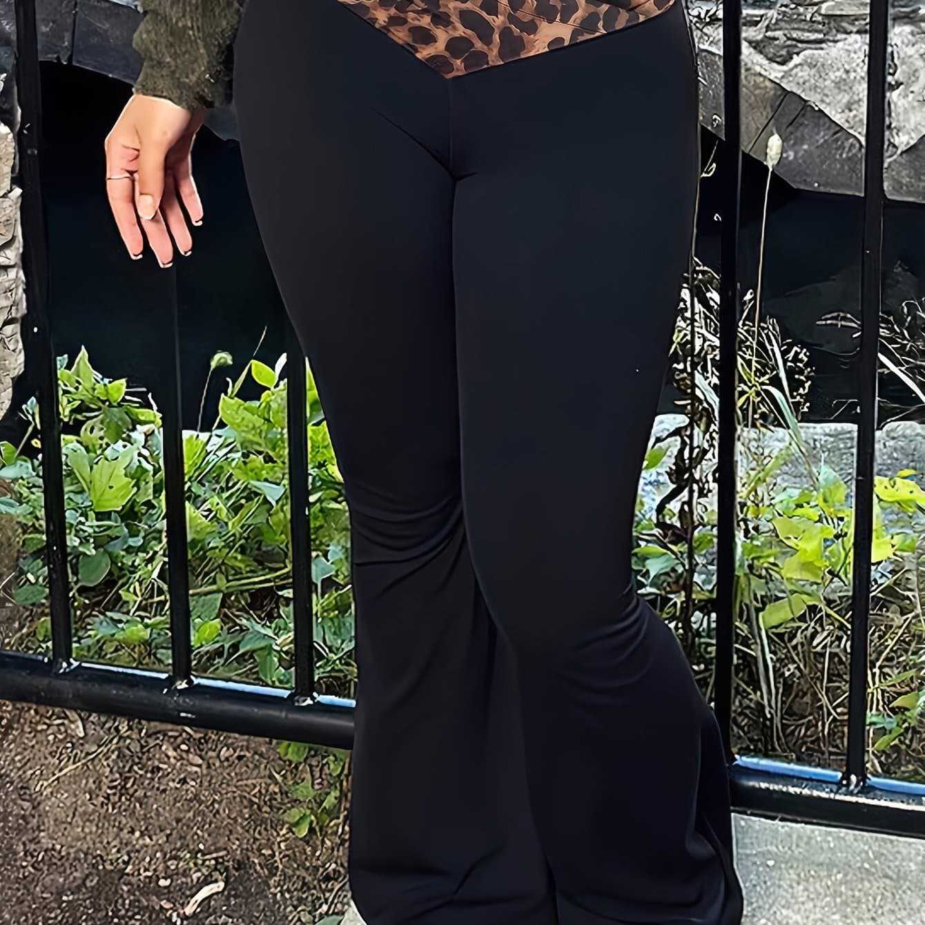 TEMU 2025 Street Style Leopard Print Casual -inspired Slightly Flared Pants