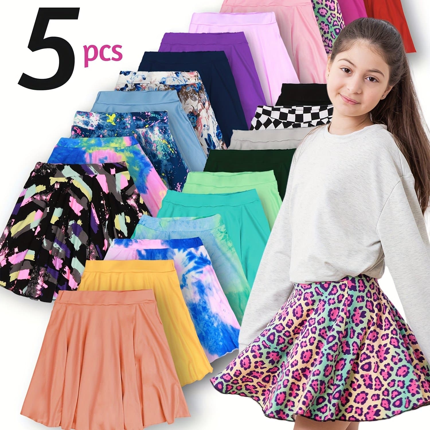 TEMU Random 5pcs Romper Set For Girls, Spring/summer Casual Ultra-stretchy And Midi-length Sundress With Flared Skirt