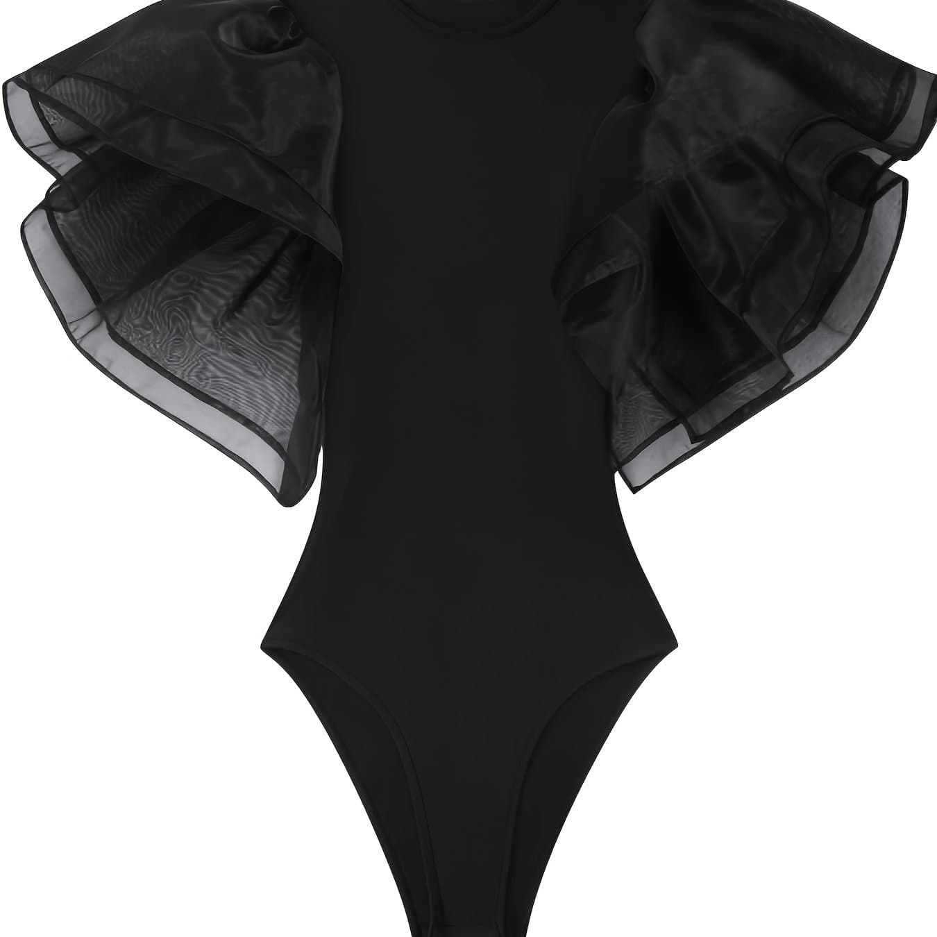 TEMU Mesh-paneled Solid-color Bodysuit