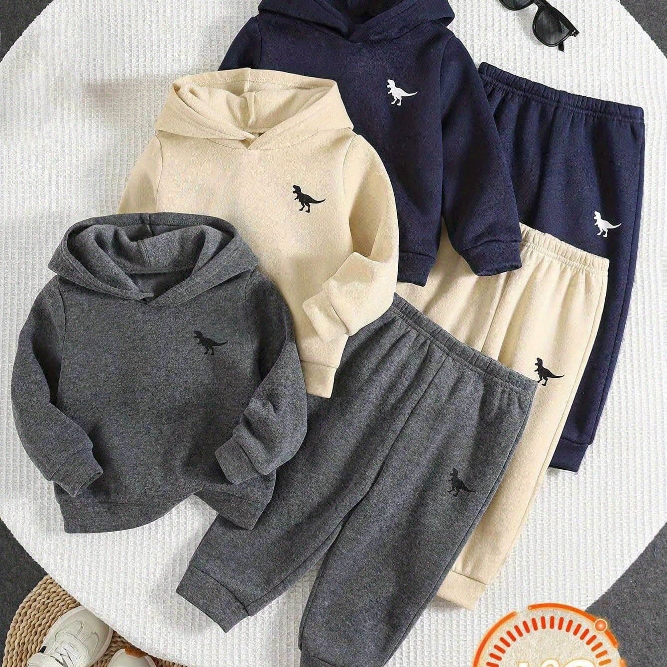 TEMU 6pcs Boys' Dinosaur Hoodie & Jogger Tracksuit - Soft Winter Outfit With Sweatsuit & Matching Pants, Clothing For Fall/winter (hand Wash/) - Cute Dino Wear 6pcs Set, Perfect For Outdoor