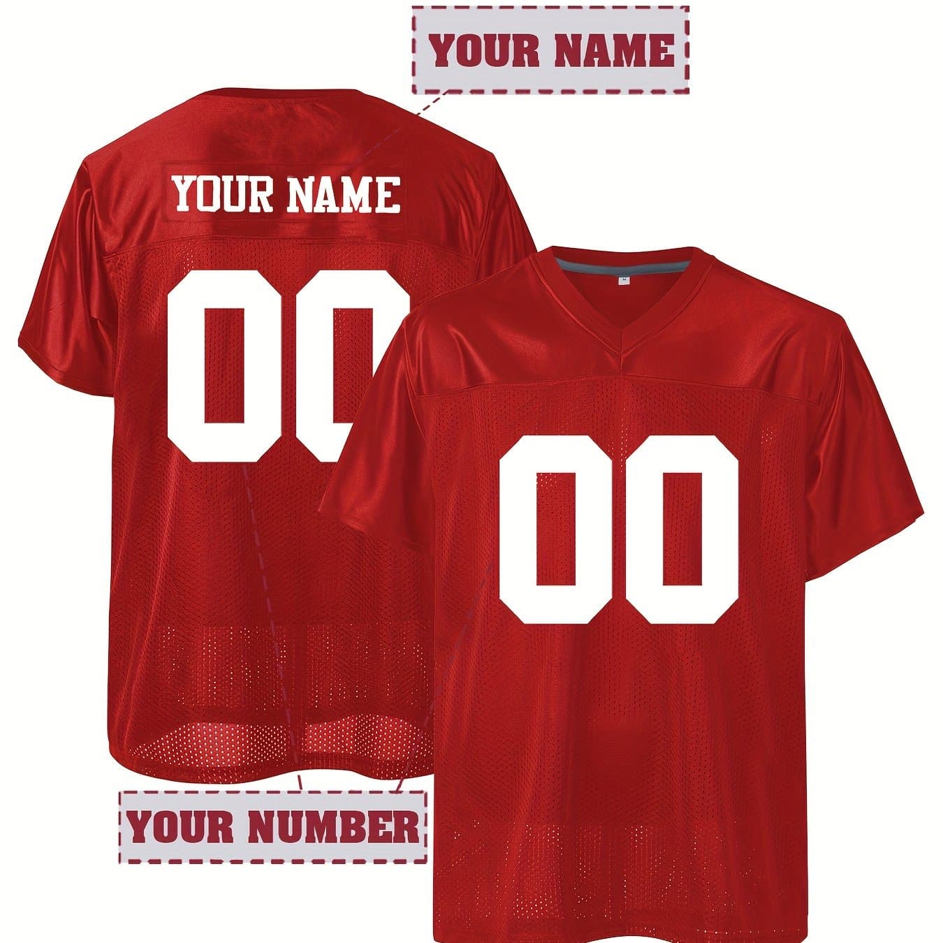 TEMU Customized Name And , Men's Football Jersey Short Sleeve Loose Breathable V-neck Embroidery Jersey, Sports Shirt For Teamtraining