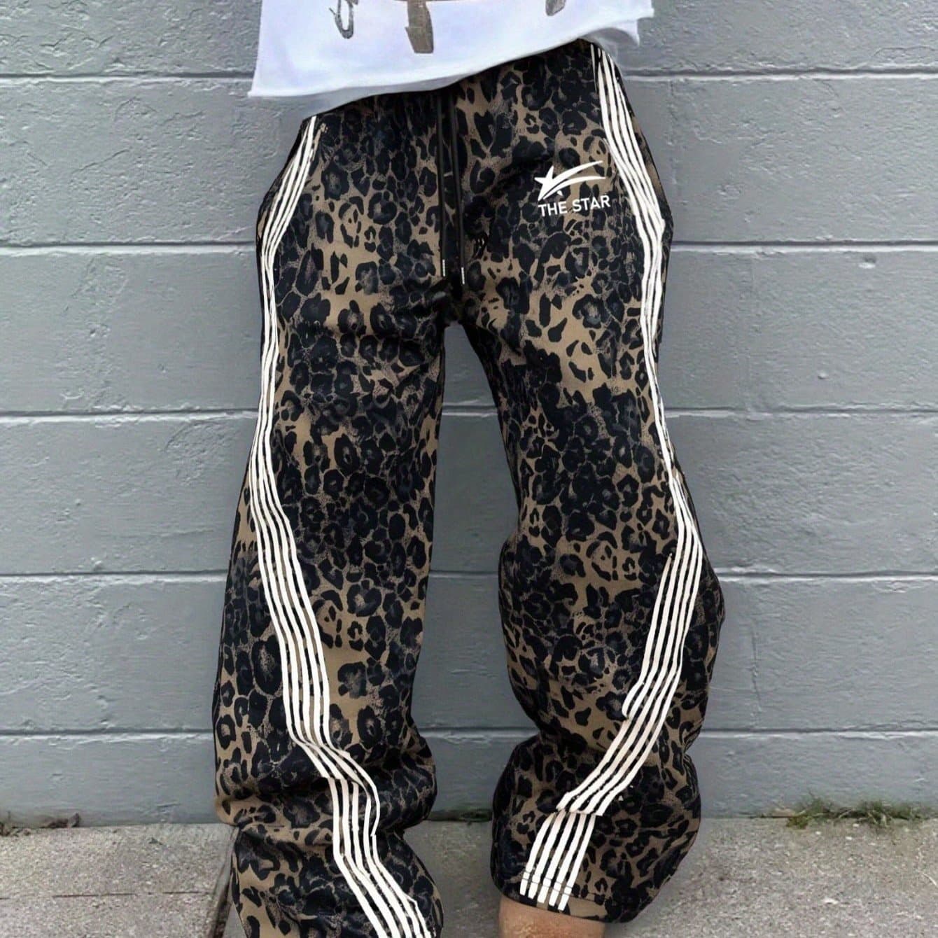 TEMU Fashionable Y2k Jungle Leopard Print Full Graphic Sweatpants, Essential Item, Suitable For Back-to-school Wear