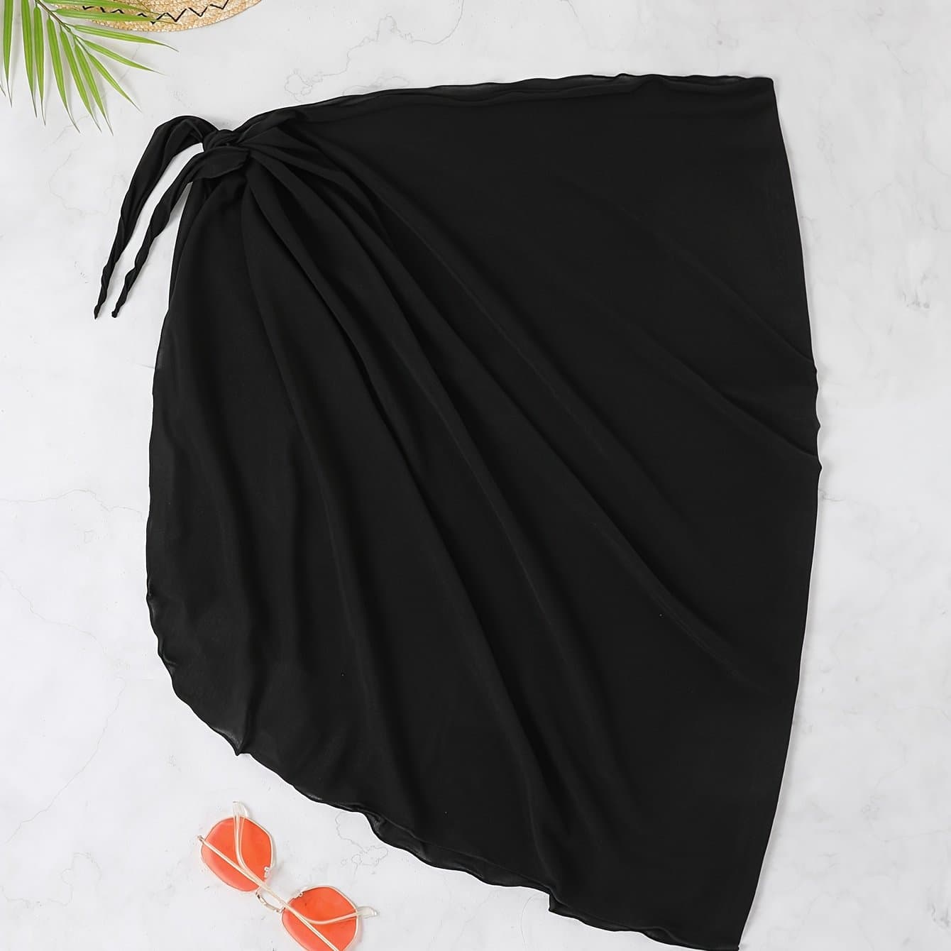 TEMU Solid Color Casual Cover Up Skirt, Semi-sheer Elegant Beach Wrap Coverup, Women's Swimwear & Clothing