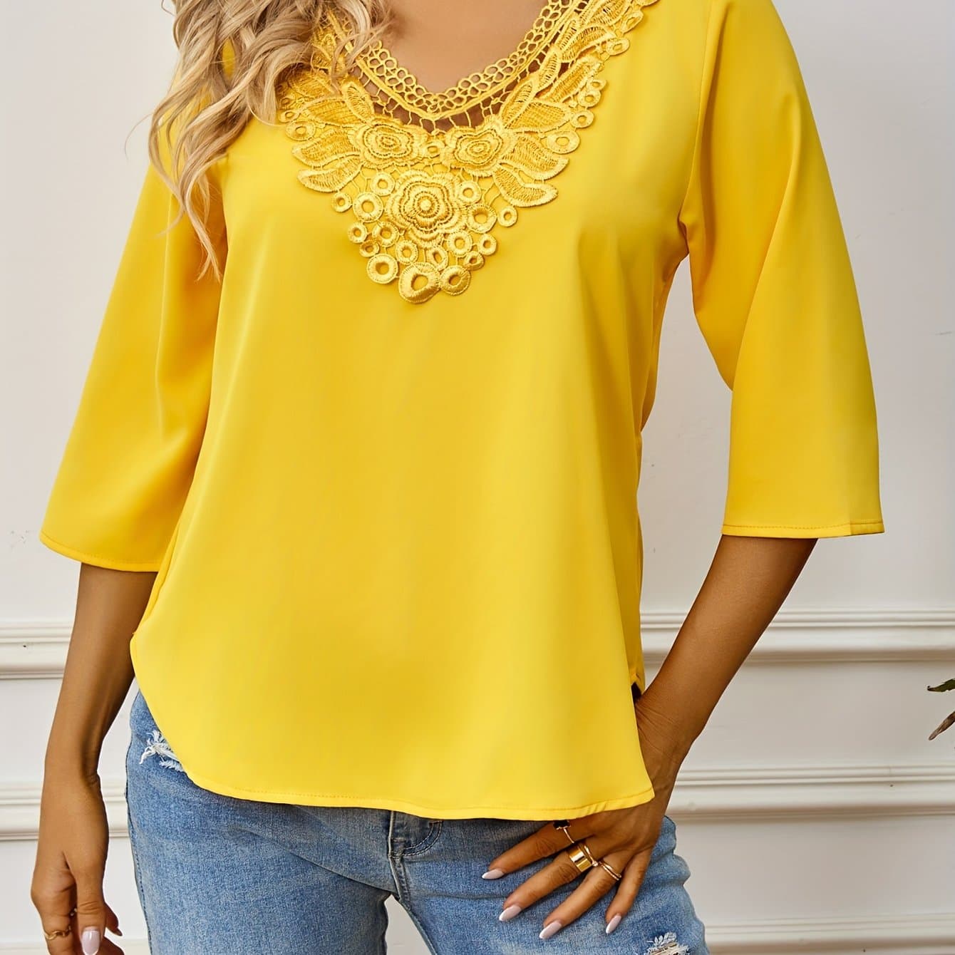 TEMU Round Neck Lace Collar Women's Shirt