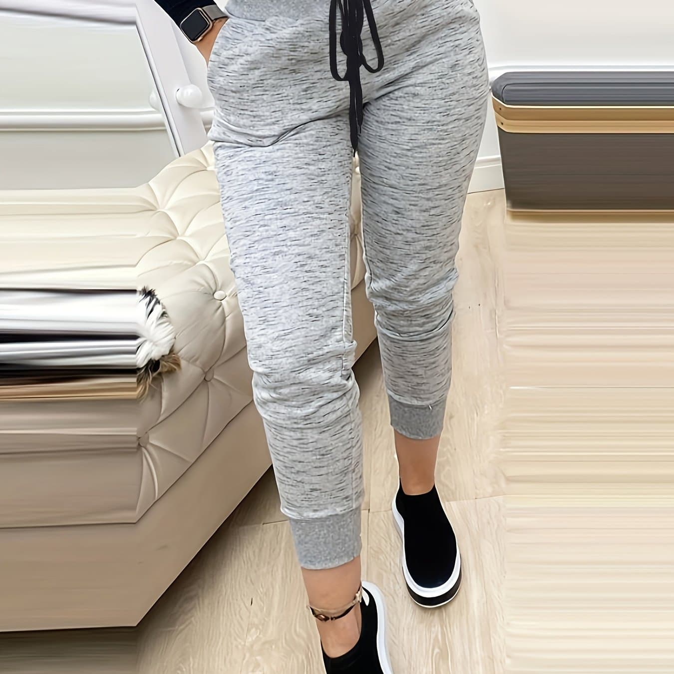 TEMU Women' Wide- Pants - Trousers With Ribbed Hem, - Machine Washable Casual Wear, Elegant For Females (non-)
