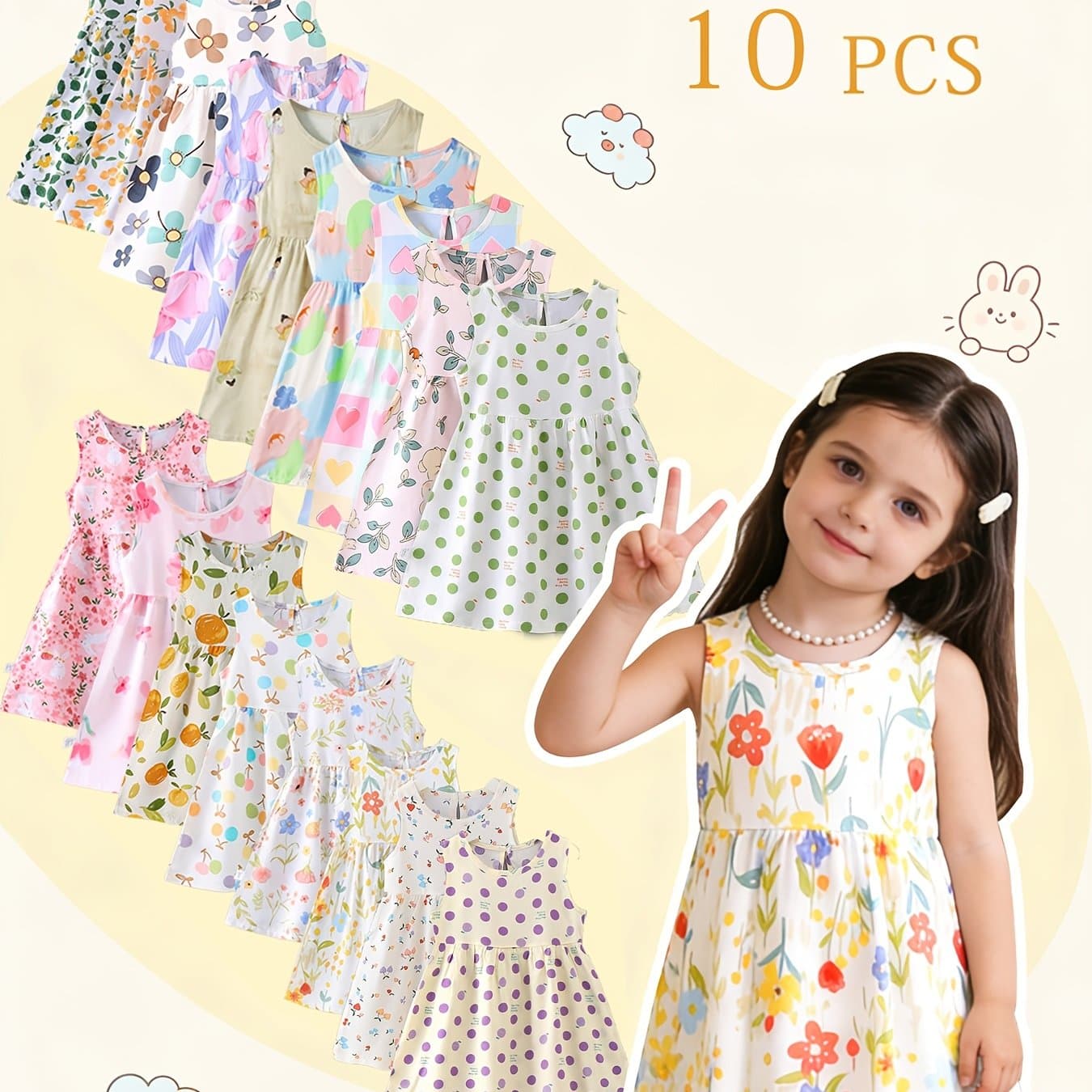 TEMU 10pcs Set With Random Patterns - Children's Dresses, Summer Fashion, Girls' Beach Dresses, New ' Vest Dresses