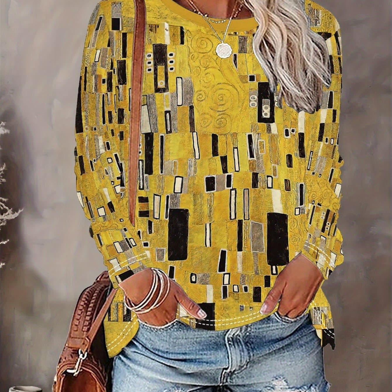 TEMU Women's T-shirt Square Graphic 3d Pattern Print - Comfortable Short Sleeved Round Neck - For Spring And Autumn Casual Wear