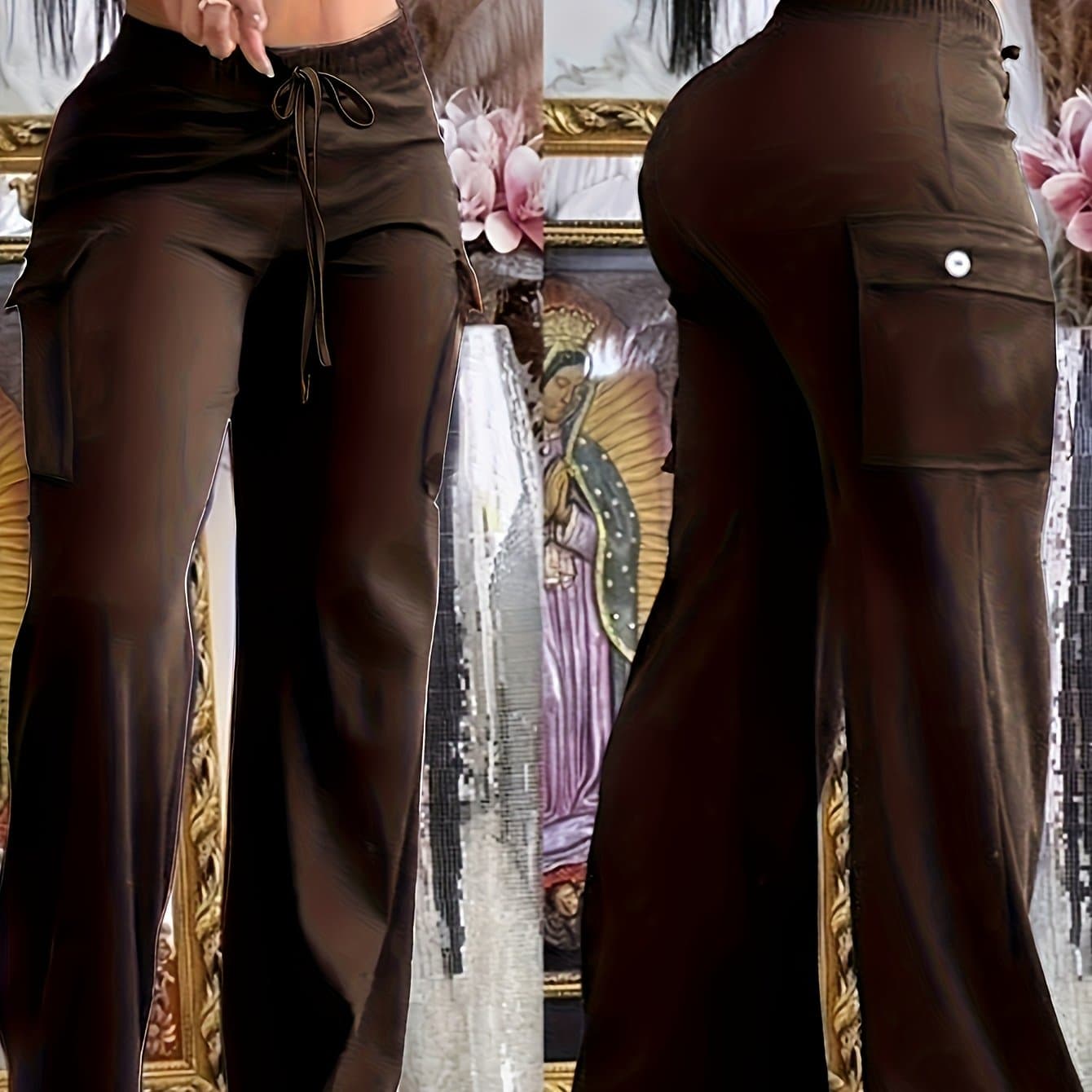 TEMU Women's Plain Color Casual Fashion Workwear Trousers