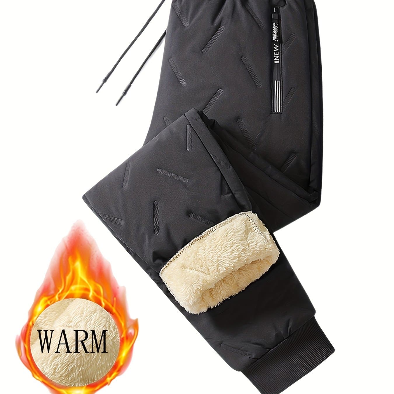 TEMU Men's Winter Warm Fleece-lined Pants, Outdoor Sports Camping Drawstring Pants, Hiking Pants With Thick Insulation, And Windproof Pants, Waist Belt With Keychain