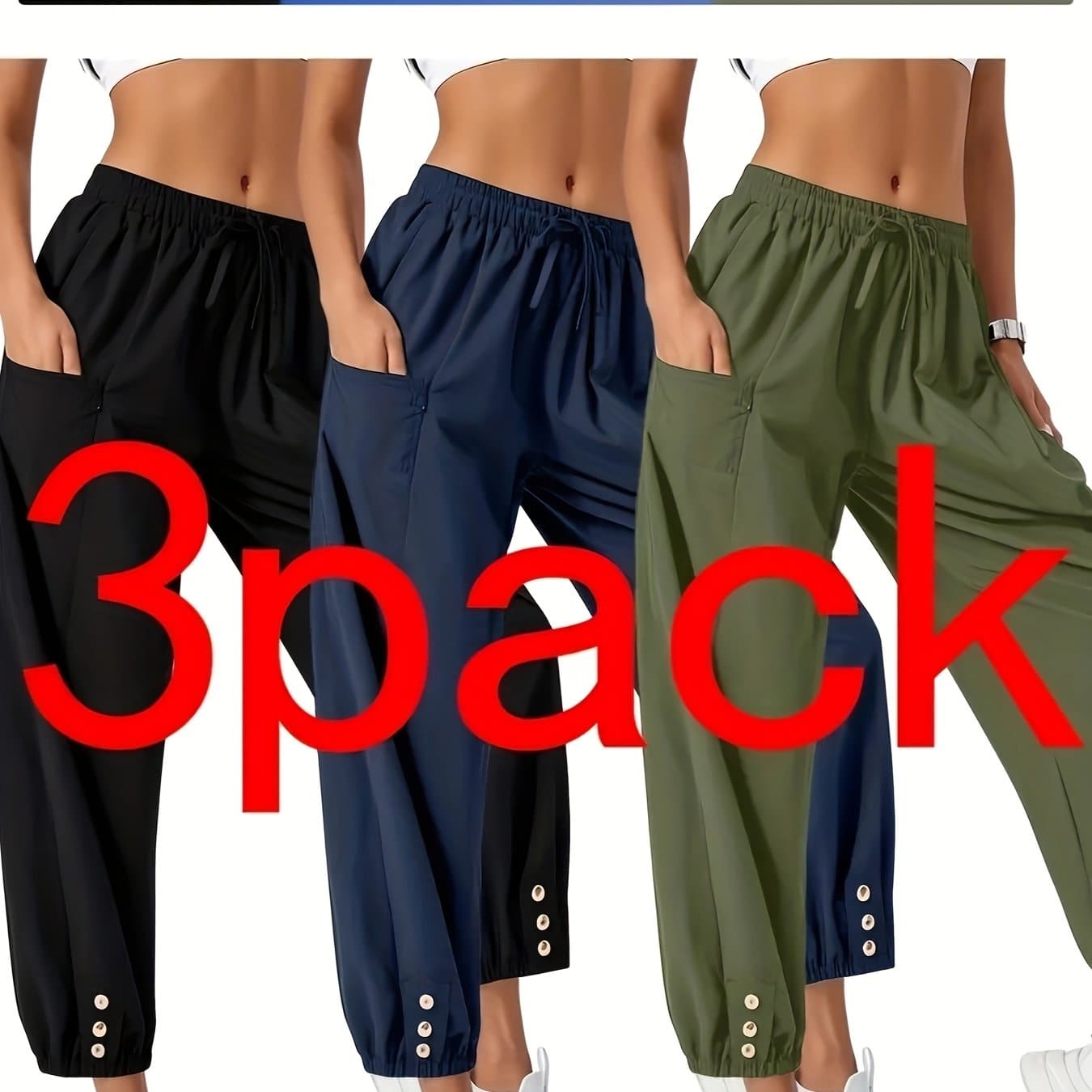 TEMU 3-piece Set Of Loose-fitting Pants In Colors. Wide-leg Neutral Trousers With Pockets, Perfect For . Casual Long Pants Featuring An Elastic Waistband