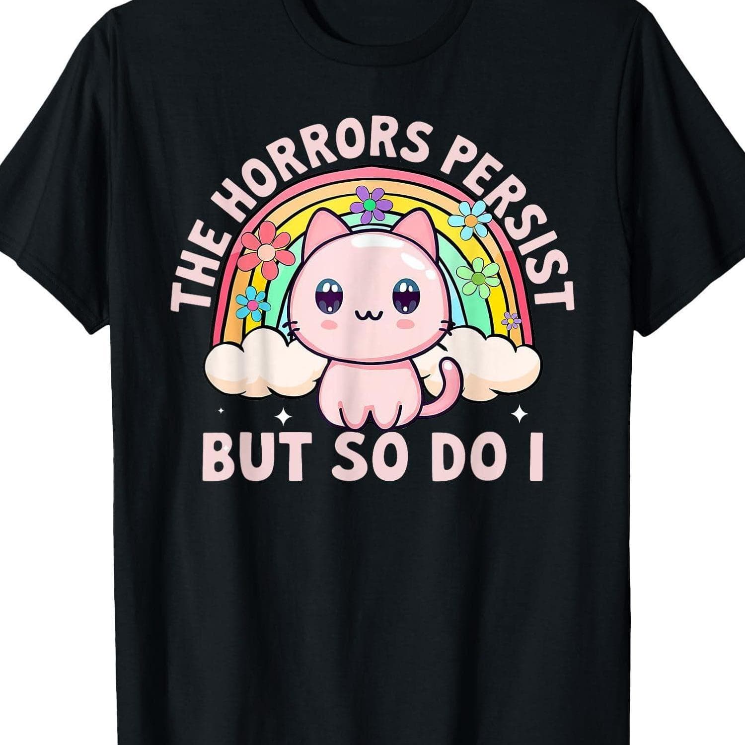 TEMU Cat Rainbow The Horrors But Funny Funny Crew Neck Tee With Stylish & Comfortable Travel Clothing For Fashion Enthusiasts Ideal For Summer, Spring, Fall, And Daily Wear