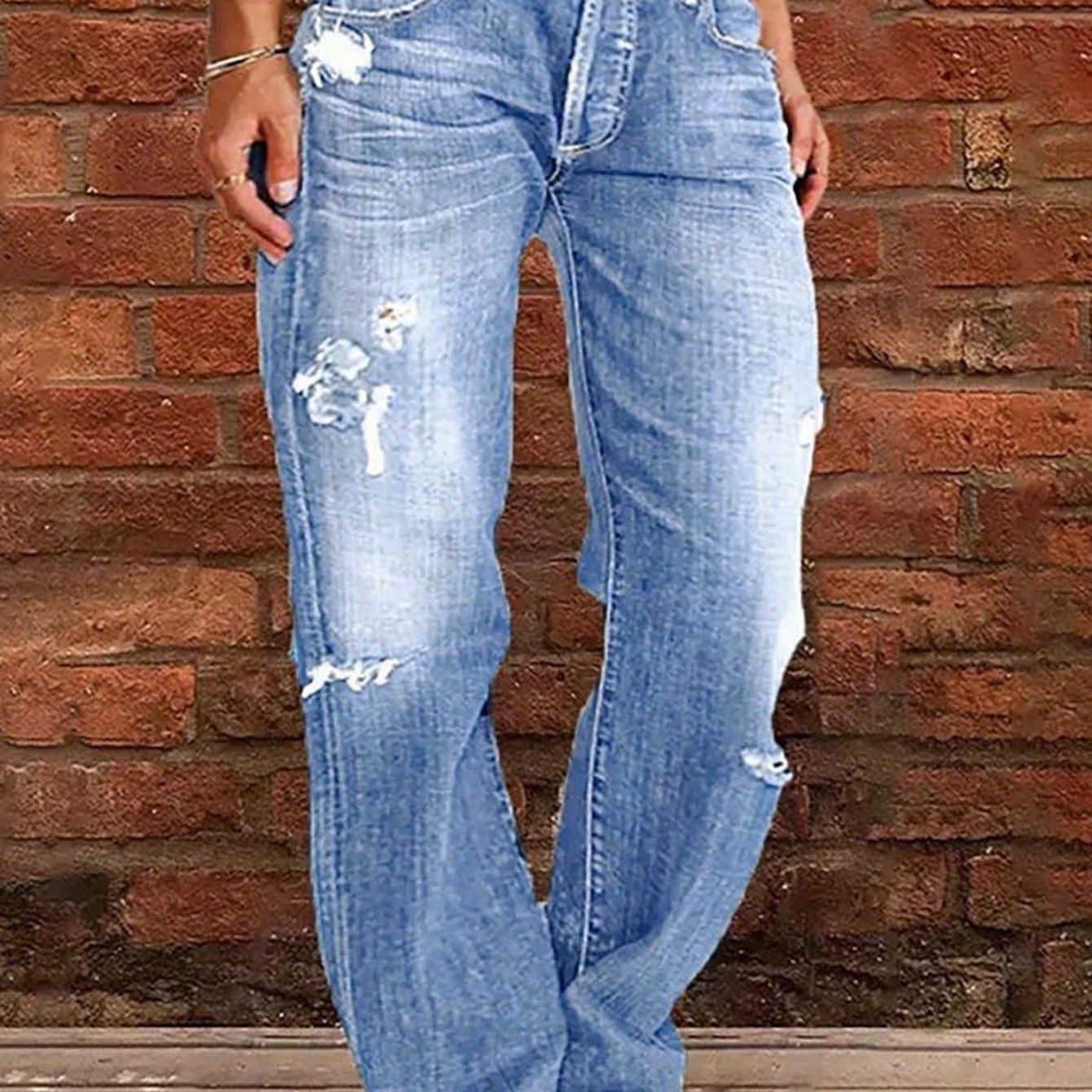TEMU 1 Women's Ripped Flare Wide Leg Slightly Stretchy Jeans - Fashion Distressed Casual Streetwear - Us Size Xs-xxl