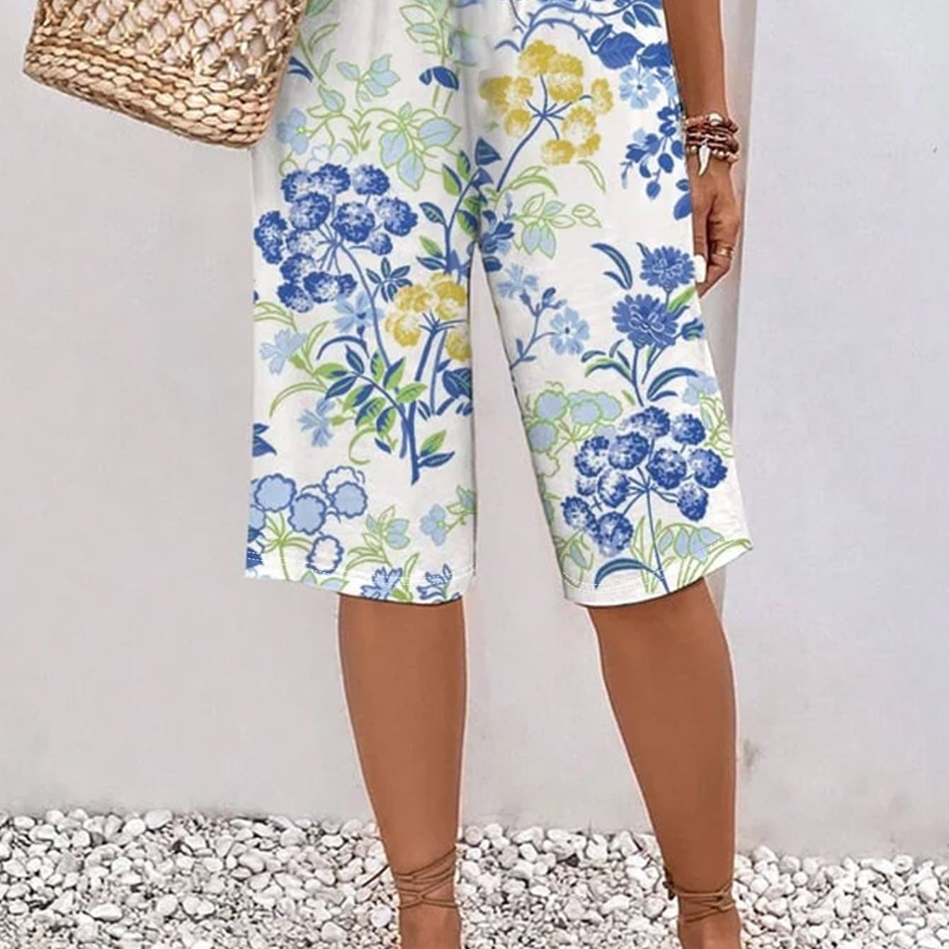 TEMU Spring And Summer Romantic Beautiful Floral Print Wide-leg Shorts For Women, Loose And Comfortable Draping Cool Shorts