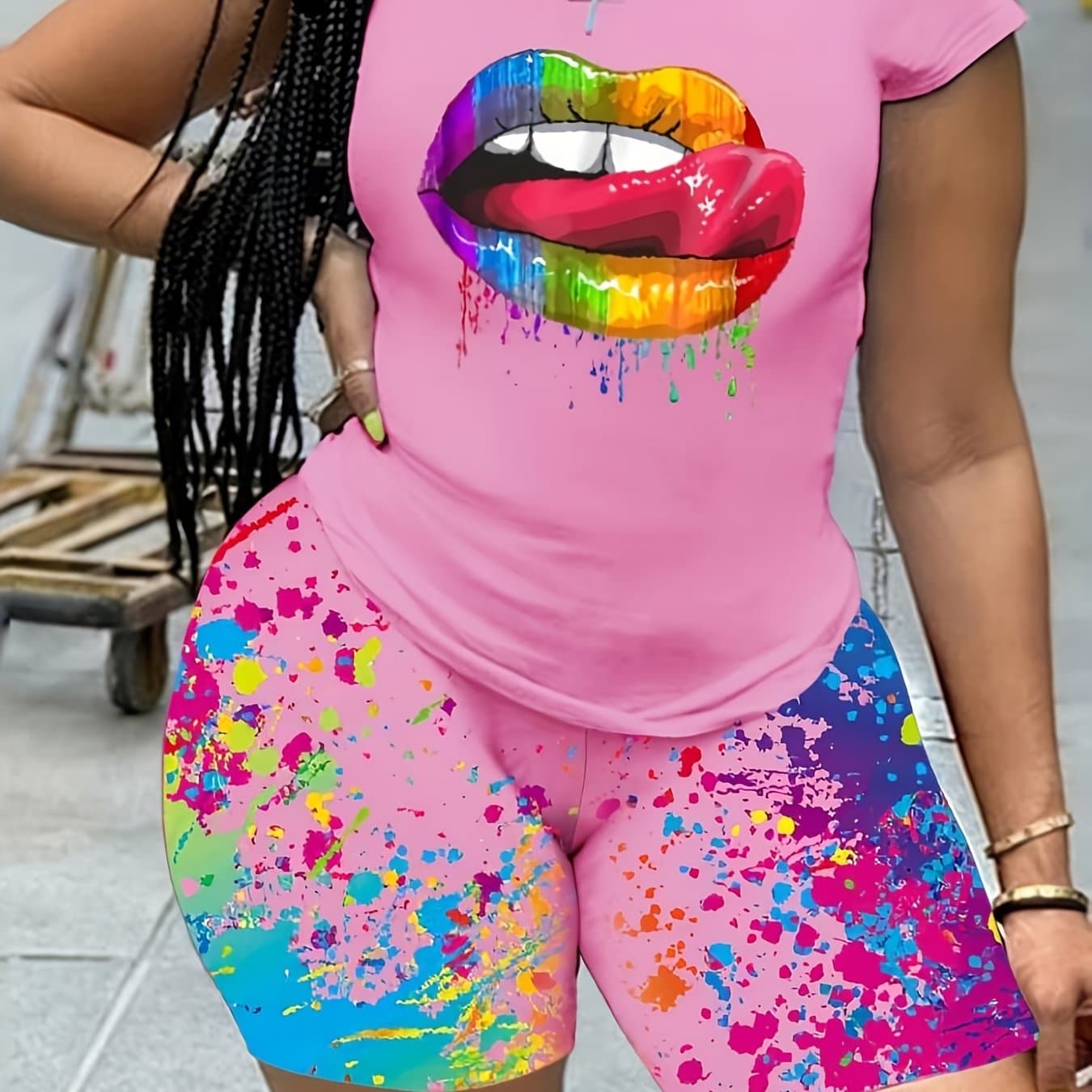 TEMU And Summer Women's Clothing Sleeve Top Casual Shorts Two-piece Set