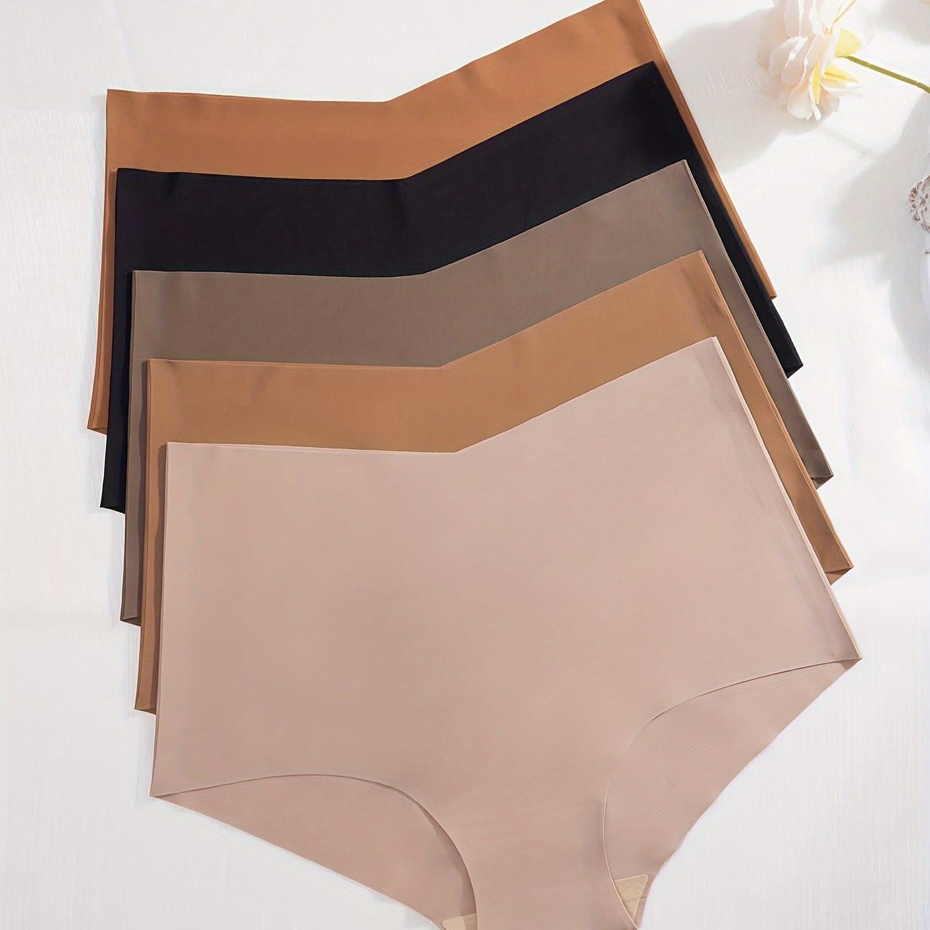 TEMU 5-pack Women' Breathable High-waisted Thong Panties