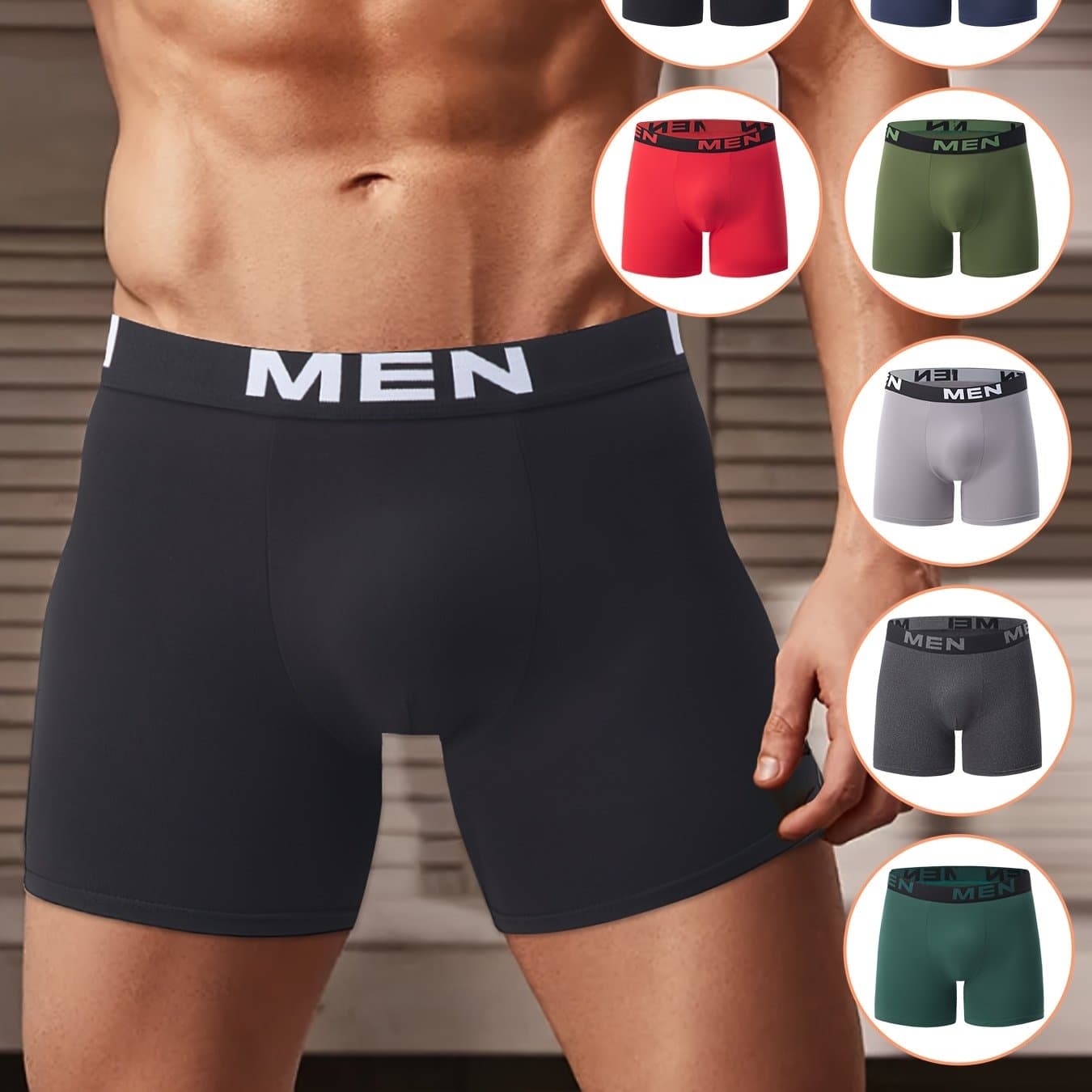 TEMU 7-pc Men' Color Underwear, Boxer Briefs, Men's Trunks, Breathable Boxer Shorts, Comfortable Underpants
