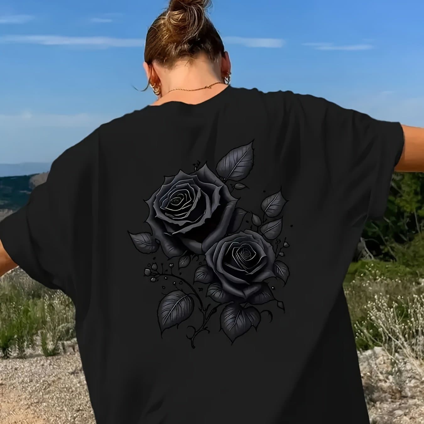 TEMU Plus Size Graphic Print T-shirt, Short Sleeve Crew Neck Casual Top For Summer And Spring, Women's Plus Size Clothing
