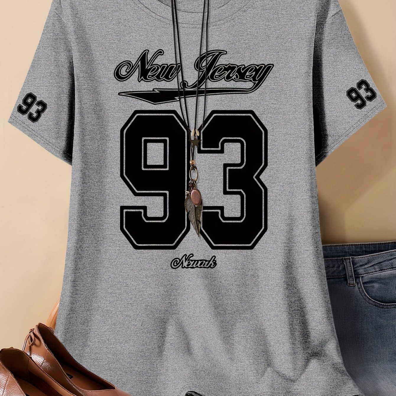 TEMU Plus Size, Plus Size No.93 Casual T-shirt, Casual Short Sleeve T-shirt For , Women's Clothing