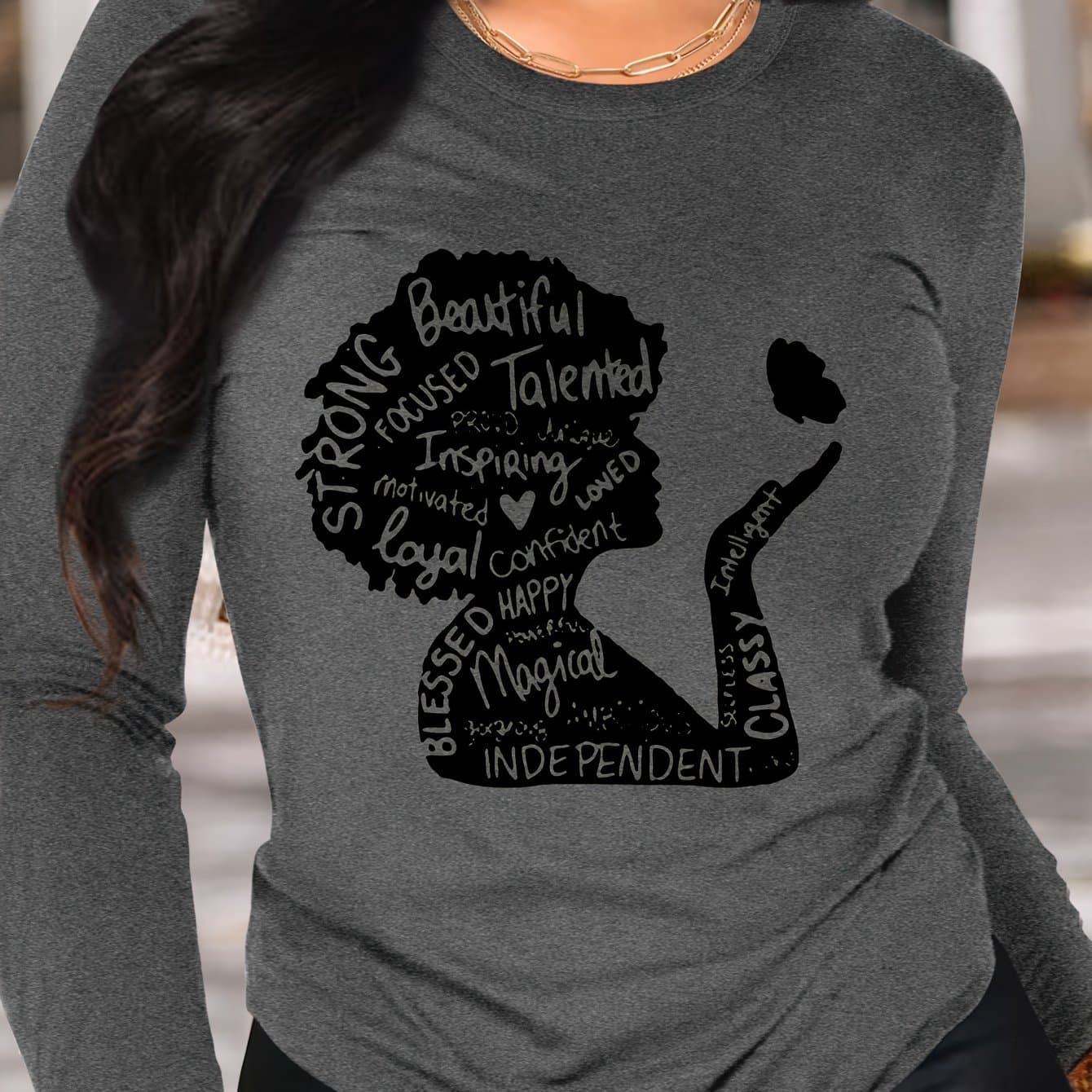 TEMU Graphic Print T-shirt, Long Sleeve Crew Neck Casual Top For Spring & Fall, Women's Clothing