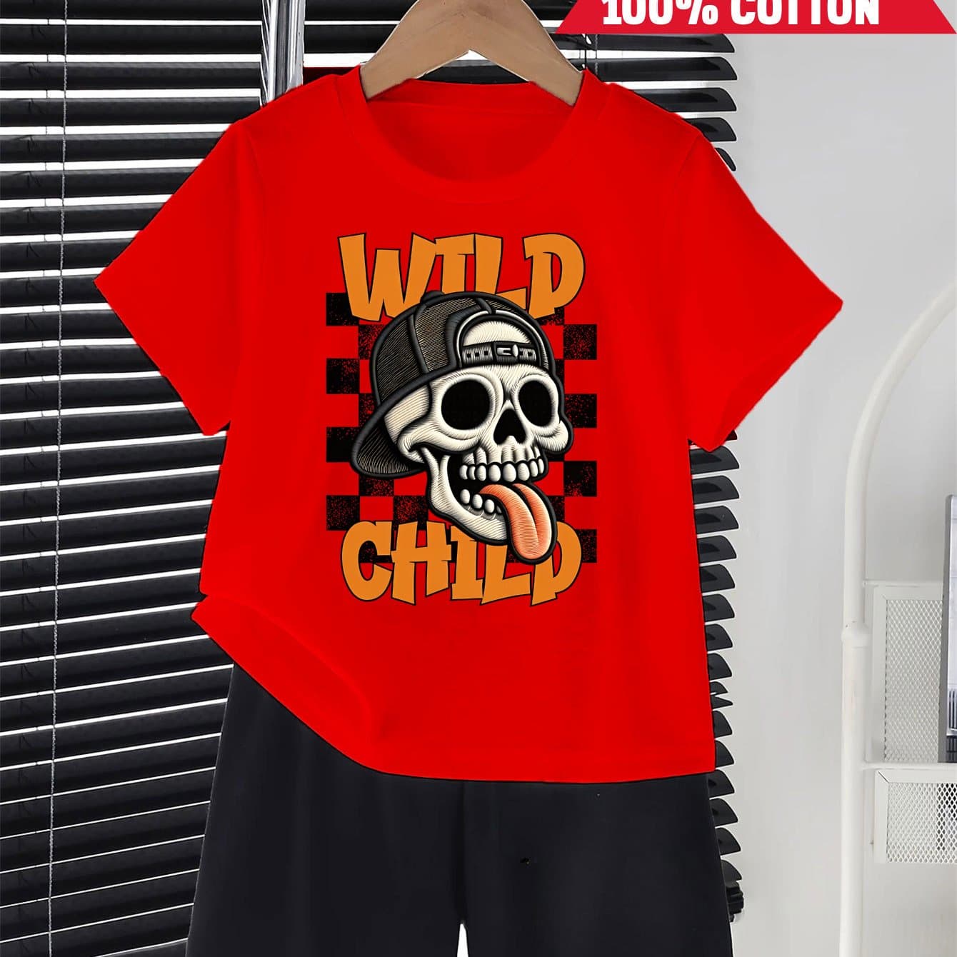 TEMU 2pcs New Summer Boys Skull With Tongue Out Short Sleeved 100% Cotton T-shirt And Shorts 2pcs Set Perfect For Outdoor, Perfect For Outdoor