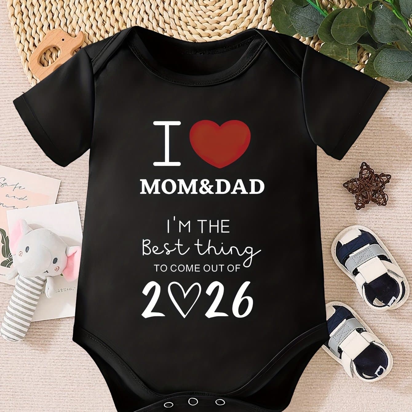 TEMU Wsl Infant " And Mom" I'm The Best Thing To Of 2026 Letter Heart Print Fashionable Trendy Baby Pullover Romper, Newborn Gift, Suitable For Outdoor Wear