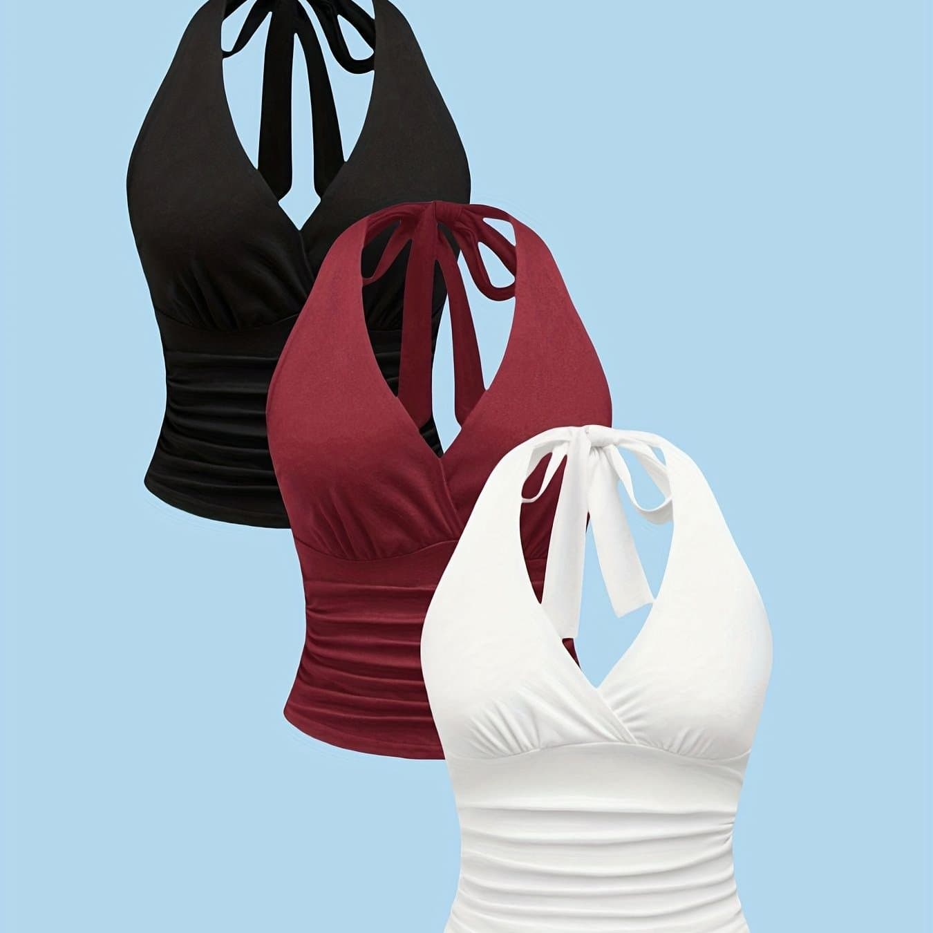 TEMU 3pcs Set Niche Design Backless Halter Neck Top