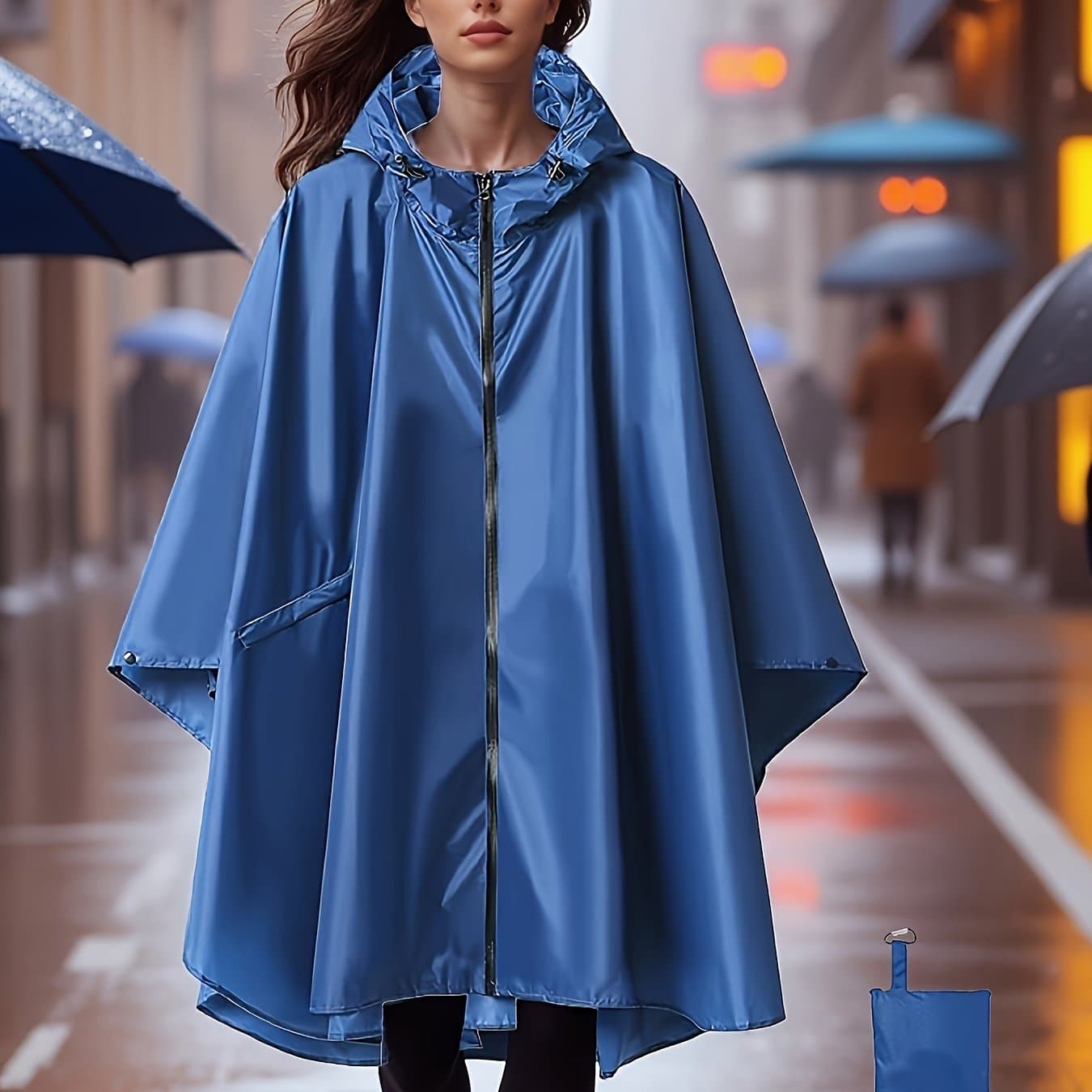 TEMU 1pc Rain Cape With Large Pockets, Adult Hooded Poncho-style Raincoat With Zipper, Lightweight Unisex Rainwear Suitable For, Camping, And Outdoor Travel