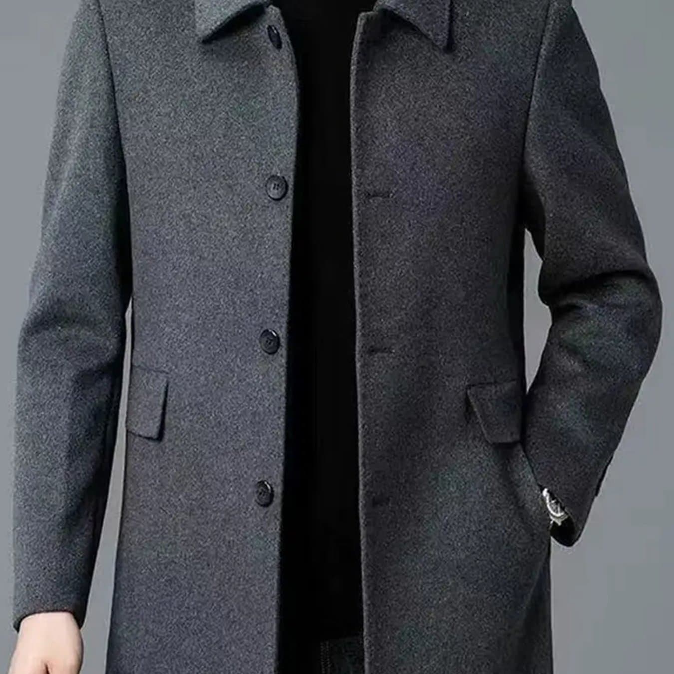 TEMU 2025 's Everyday Casual Classic Versatile Solid Color Side Double Pocket Easy Design Dad Wrinkle-resistant Non-iron Single-breasted Light Luxury Trench Coat