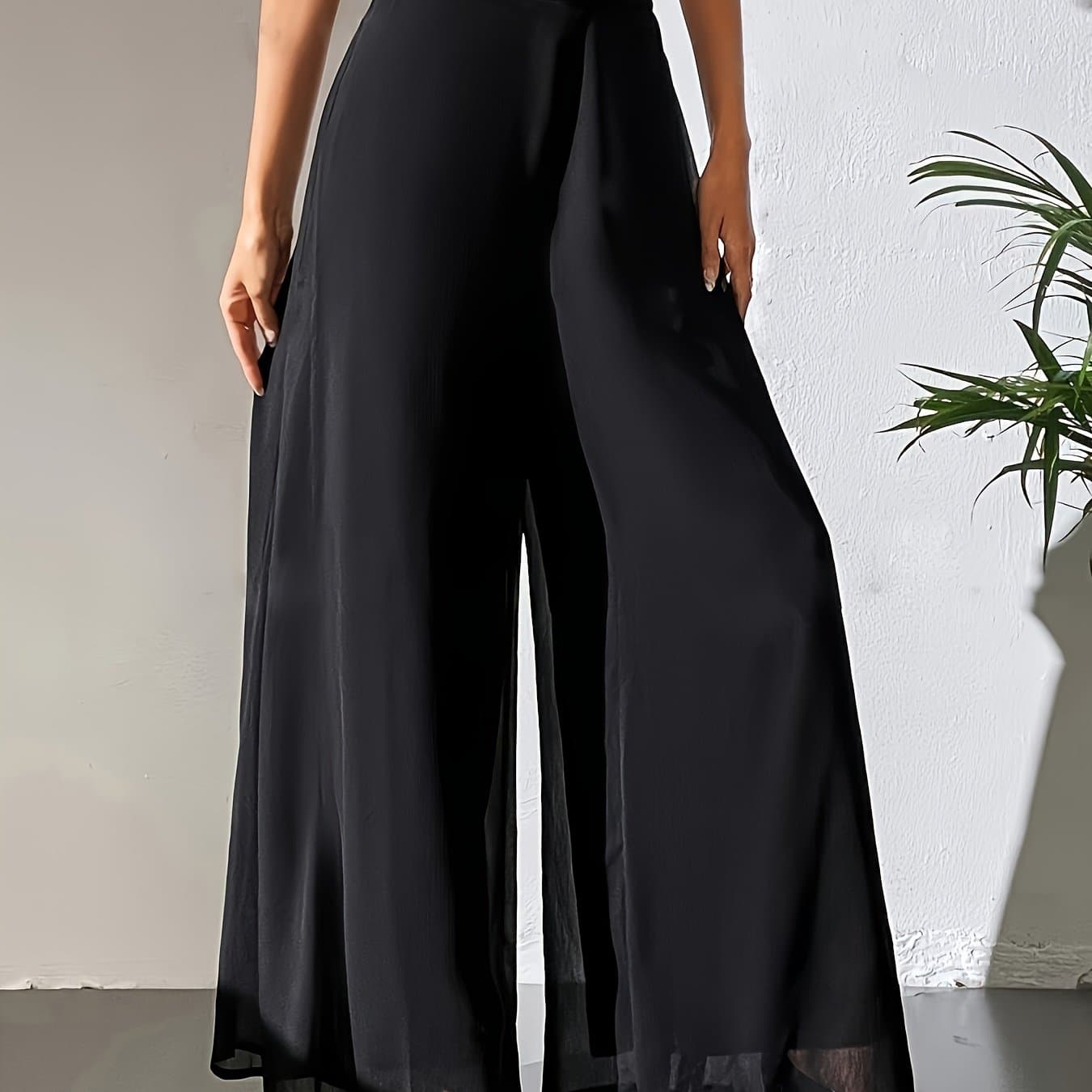 TEMU Women's Wide-leg Pants, Easy Loose Long Pants, Casual Elastic Waist Pants, Lightweight, Suitable For