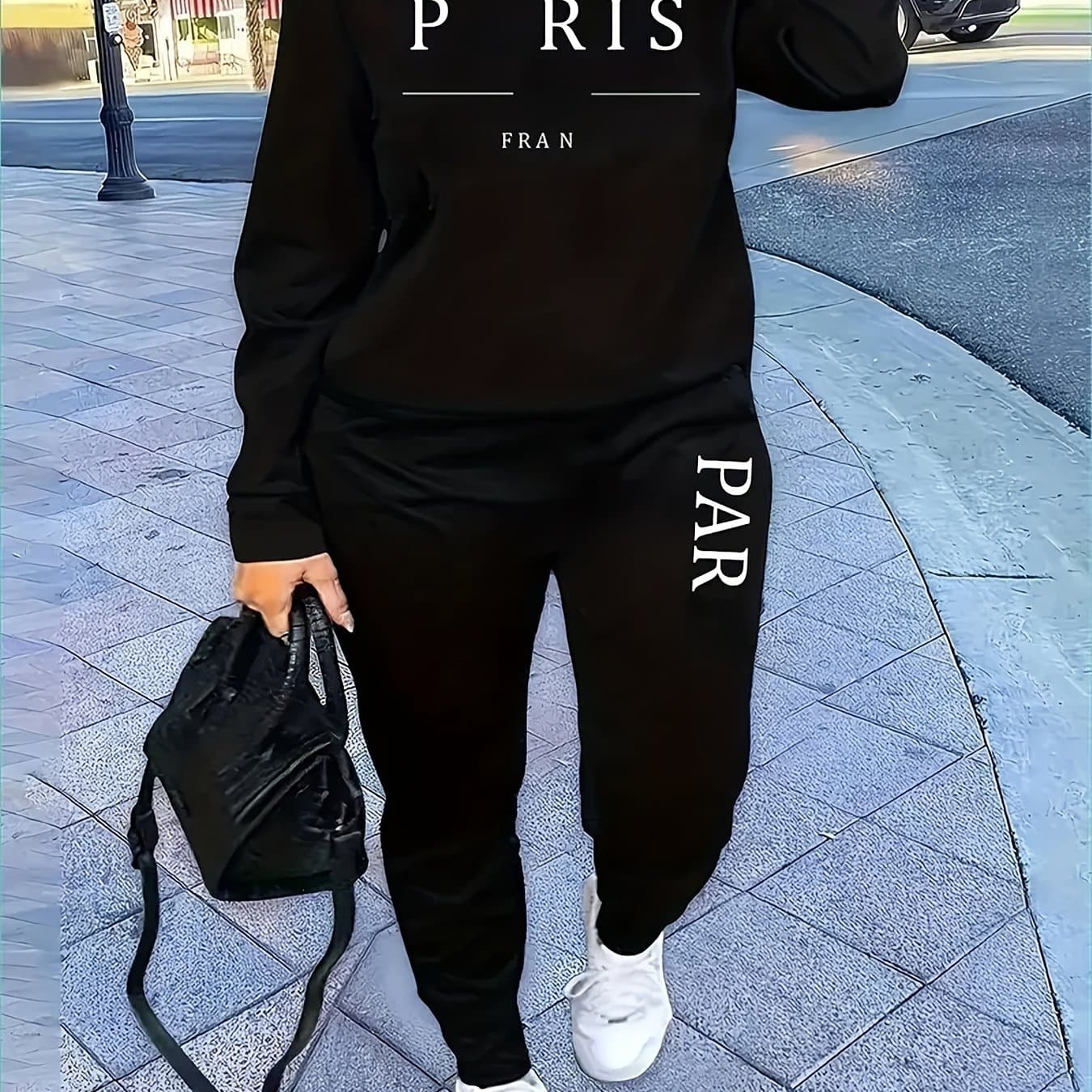 TEMU Letter Print Drawstring Two-piece Set, Long Sleeve Kangaroo Pocket Hoodies & Workout Jogger Pants Outfits, Sauce Hooded Sweatshirt + Long Sleeve Pant Tracksuit Women's Clothing