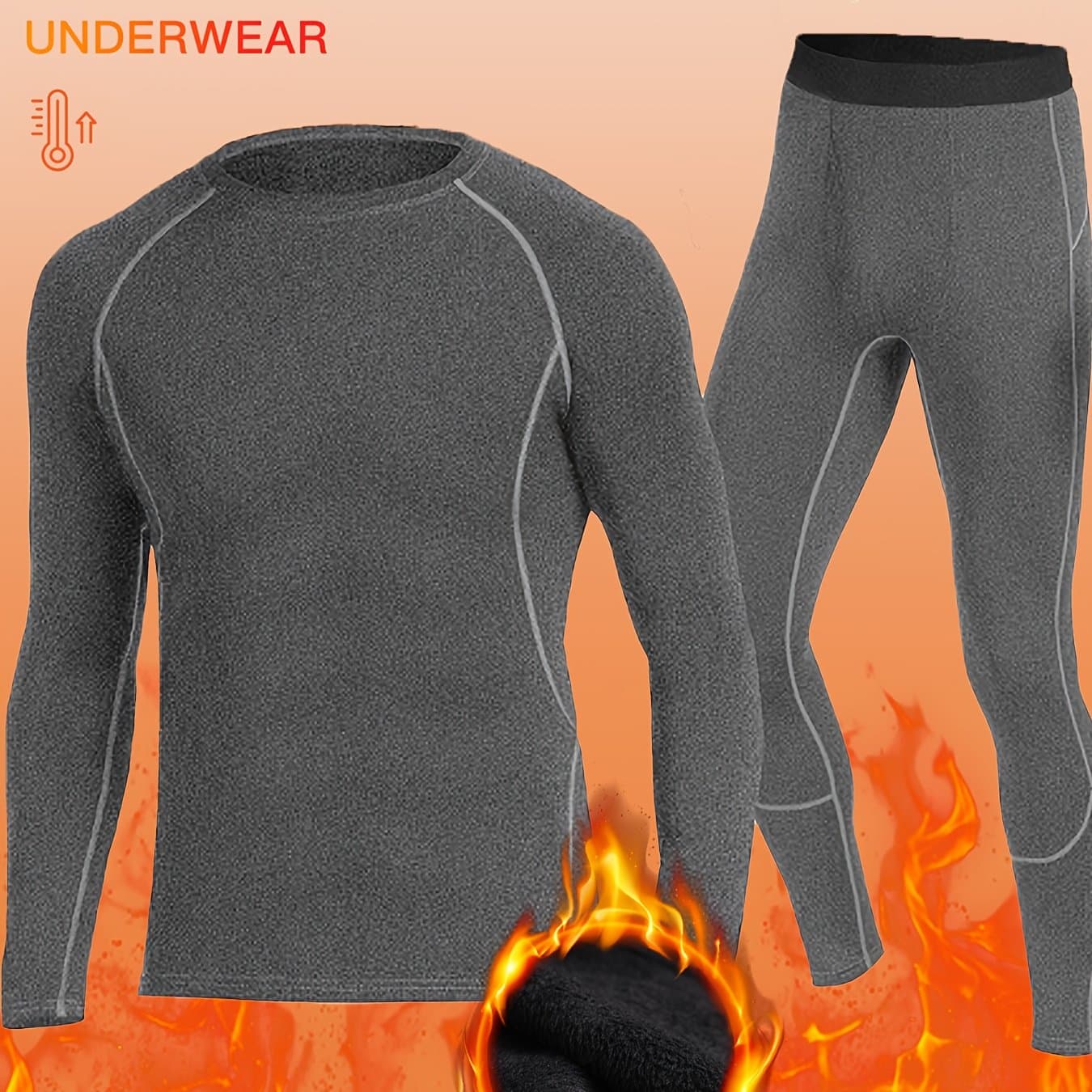 TEMU Men's Thermal Underwear Set Long Johns With Fleece Lining For Fitness Skiing Running Hiking