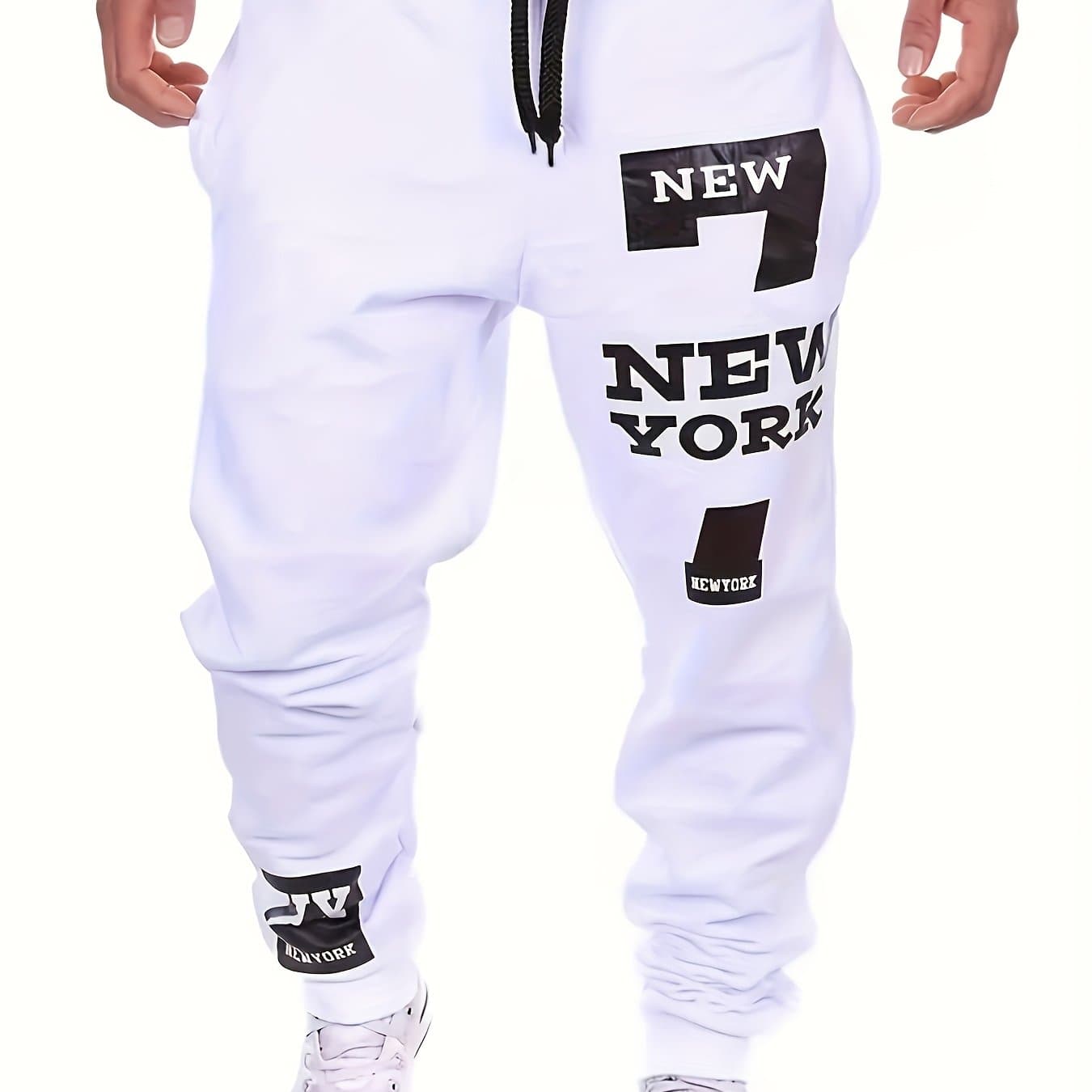 TEMU 2025 Men's Edition Solid Color Jogging Pants Featuring Dual Side Pockets And A Drawstring, Stylish Casual Trousers With 'new ' Print, Ideal For Outdoor Activities