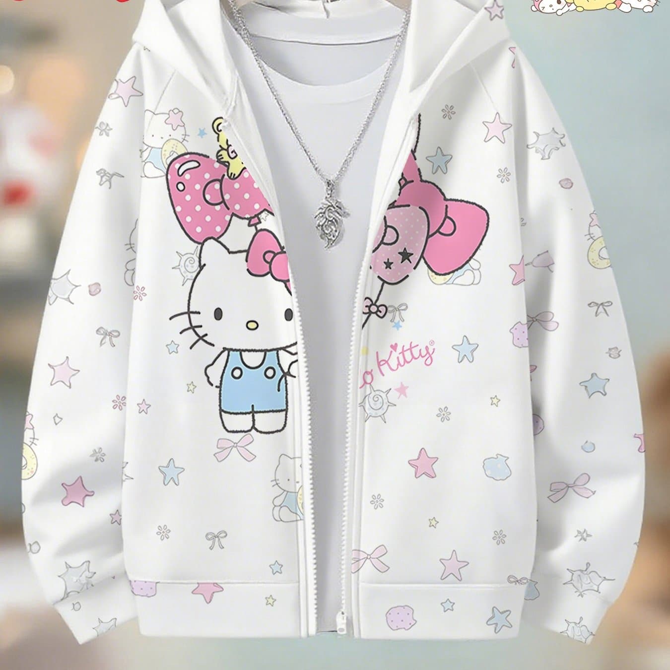 TEMU This Adorable Hoodie Features Hello Kitty With A Bow Tie Balloon And Printed Star Designs, A And For Everyday Use