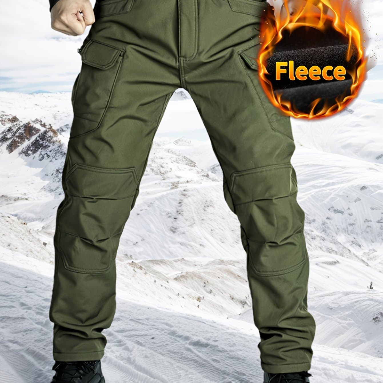 TEMU Fleece Lined Cargo Pants For Men Winter Work Pants With Pockets For Outdoor Hiking Hunting Tactical Lightweight Pants Stretch Cargo Pants (no Belt)