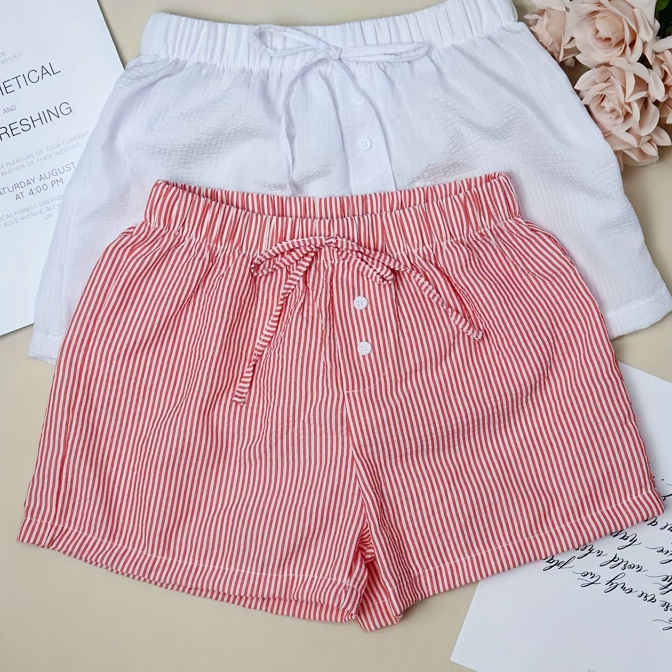 TEMU 2pcs Set Home Shorts Casual Striped Pants